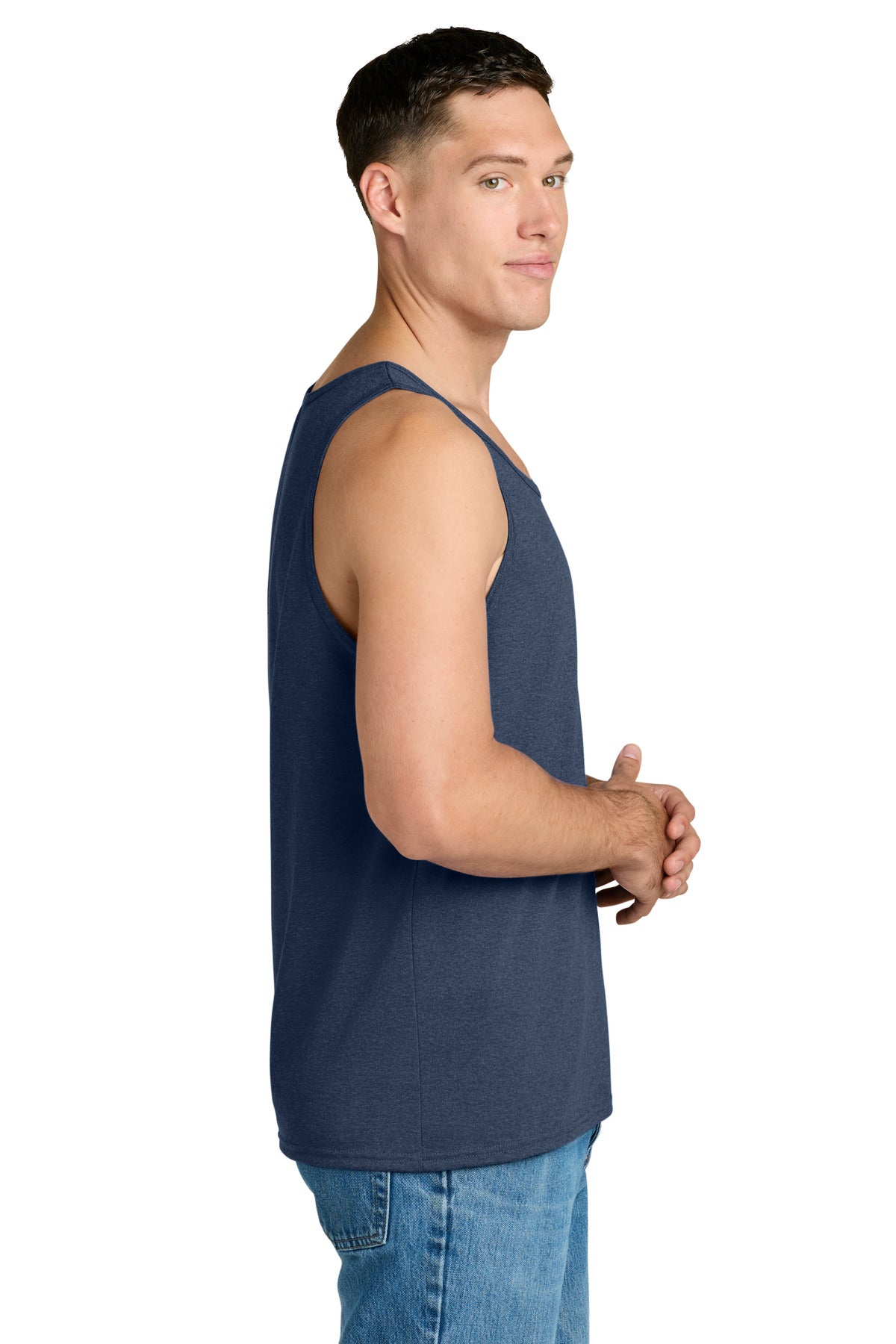 Jerzees Classics Unisex Cotton Tank 363TK - Vintage Heather Navy - side