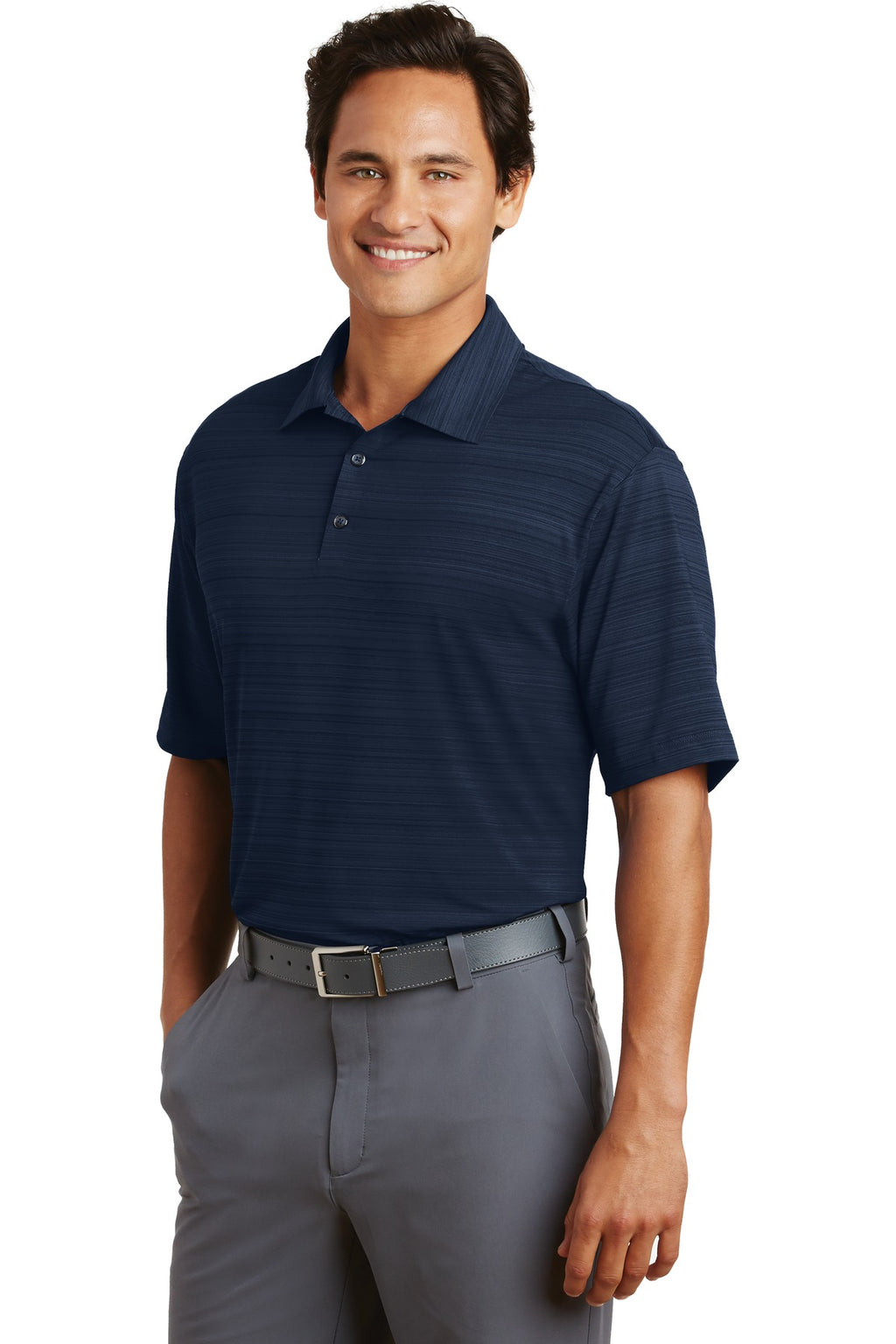 DISCONTINUED Nike Elite Series Dri-FIT Heather Fine Line Bonded Polo. 429438 - Navy - three_q