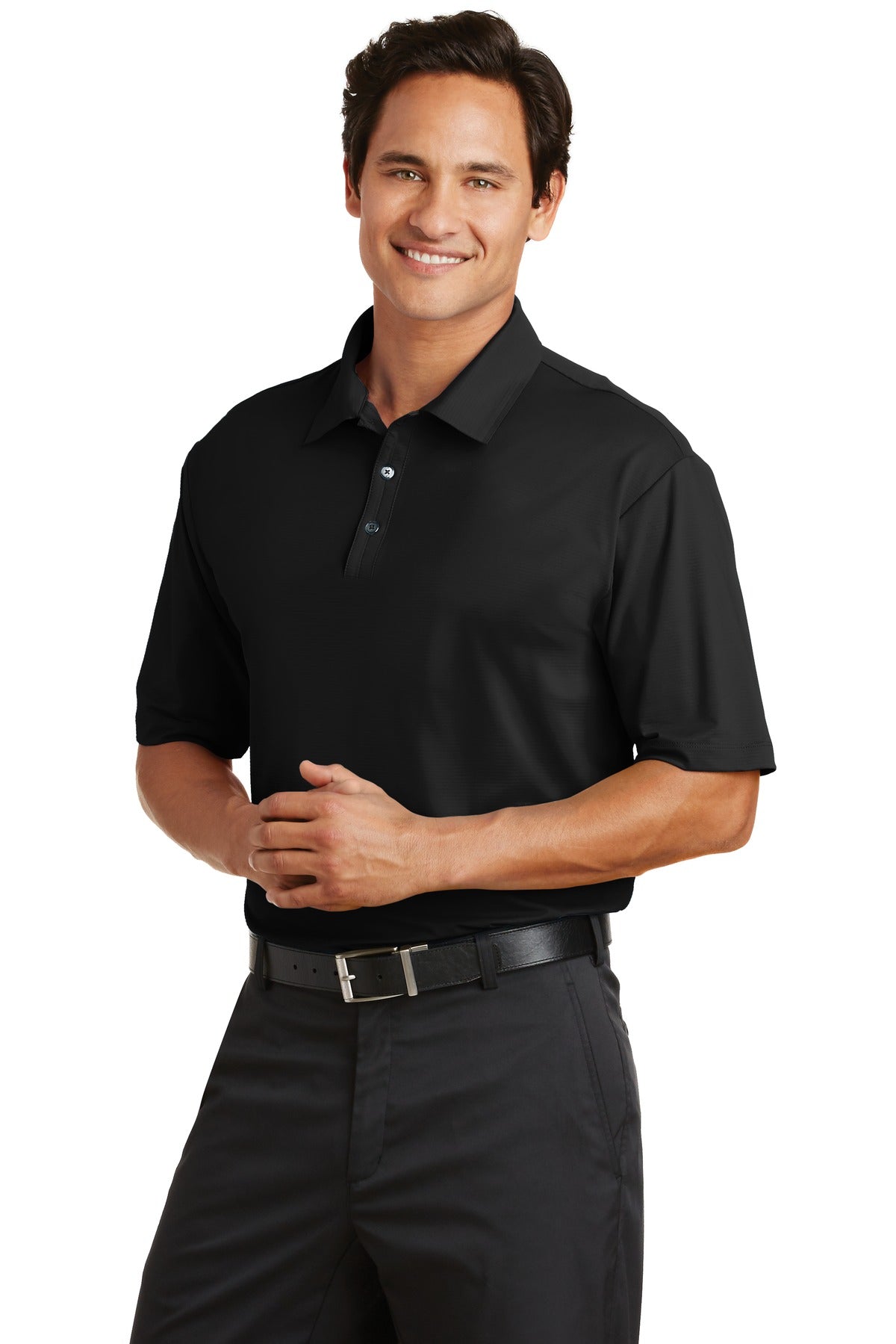 DISCONTINUED Nike Elite Series Dri-FIT Ottoman Bonded Polo. 429439 - Black - three_q