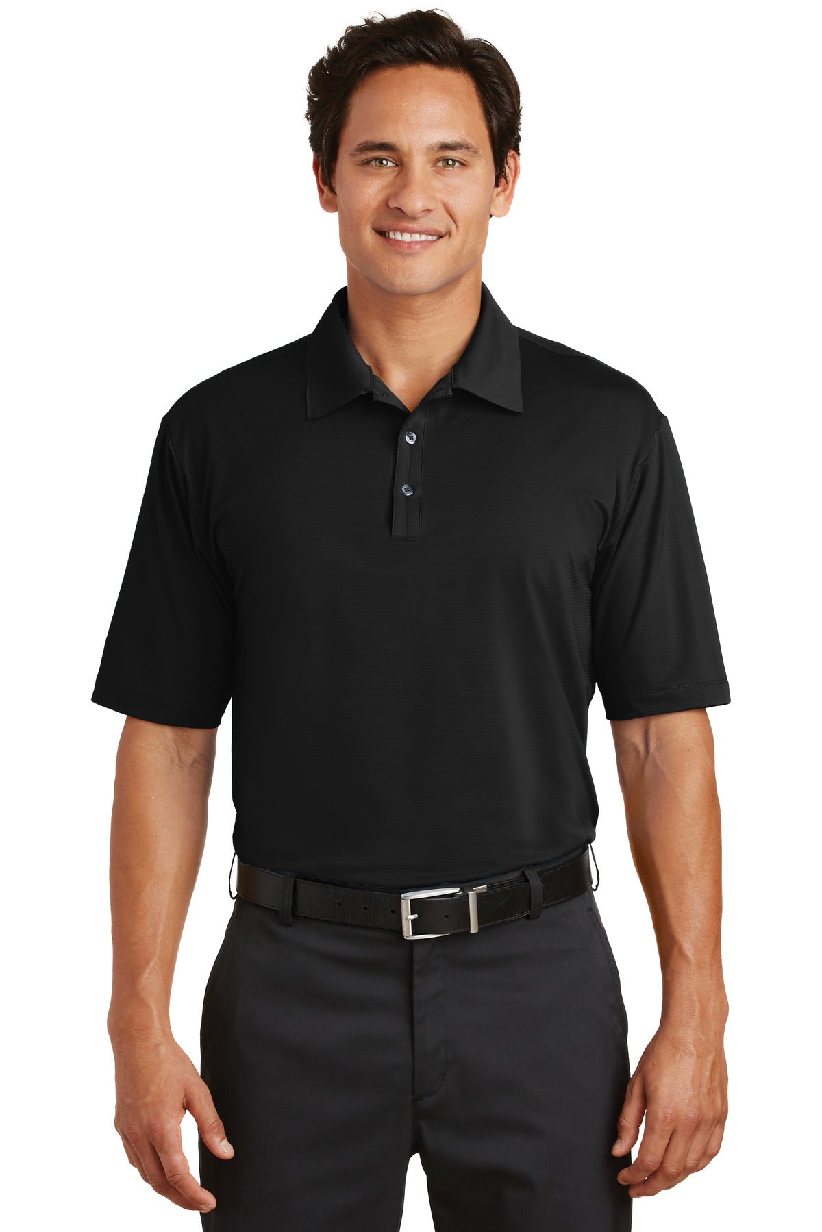 DISCONTINUED Nike Elite Series Dri-FIT Ottoman Bonded Polo. 429439 - Black - front