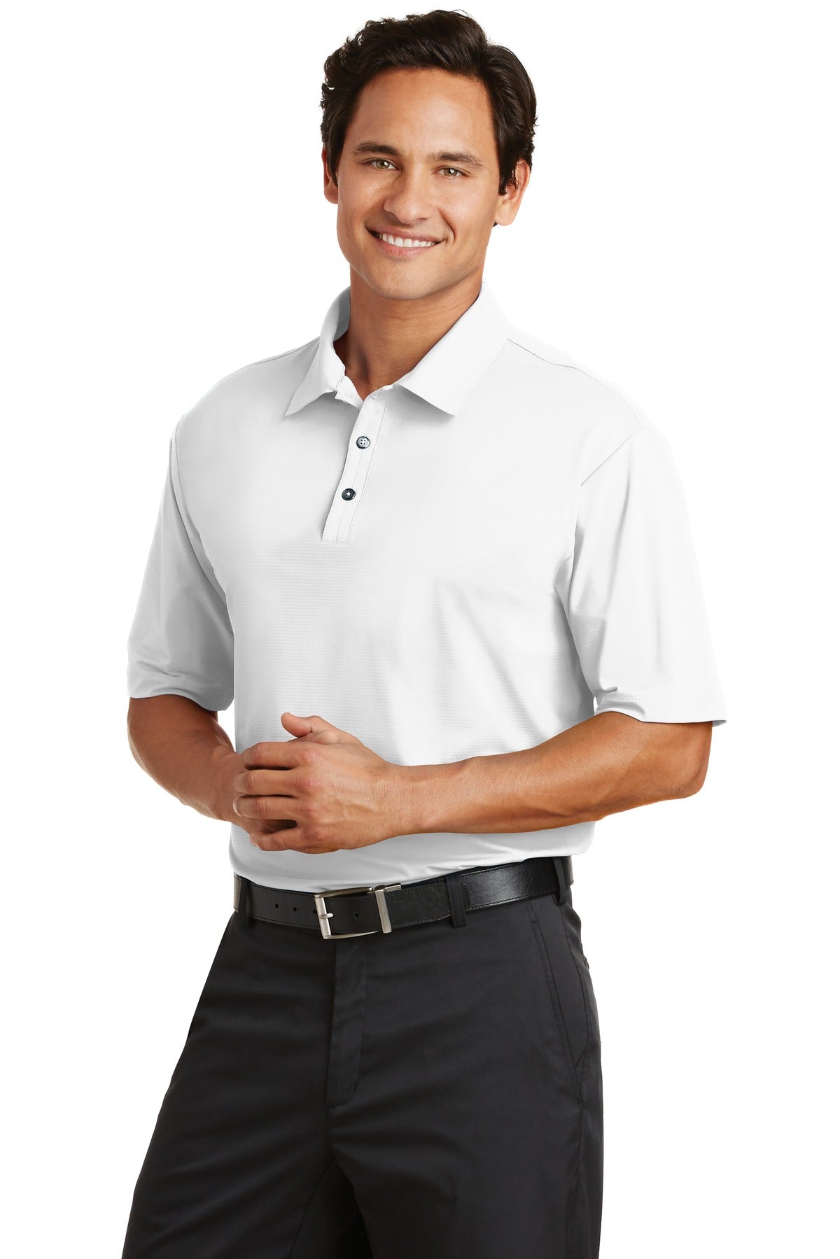 DISCONTINUED Nike Elite Series Dri-FIT Ottoman Bonded Polo. 429439 - White - three_q