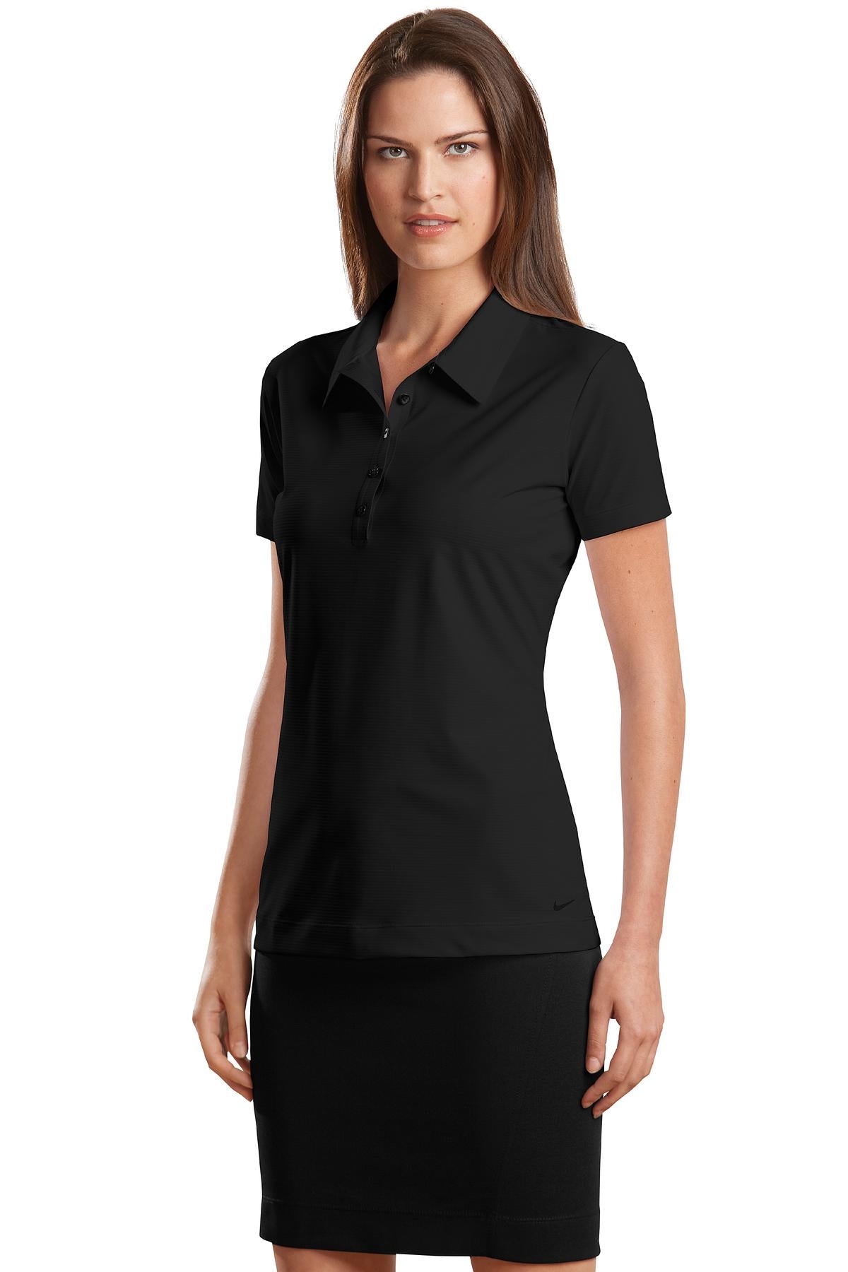 DISCONTINUED Nike Elite Series Ladies Dri-FIT Ottoman Bonded Polo. 429461 - Black - front