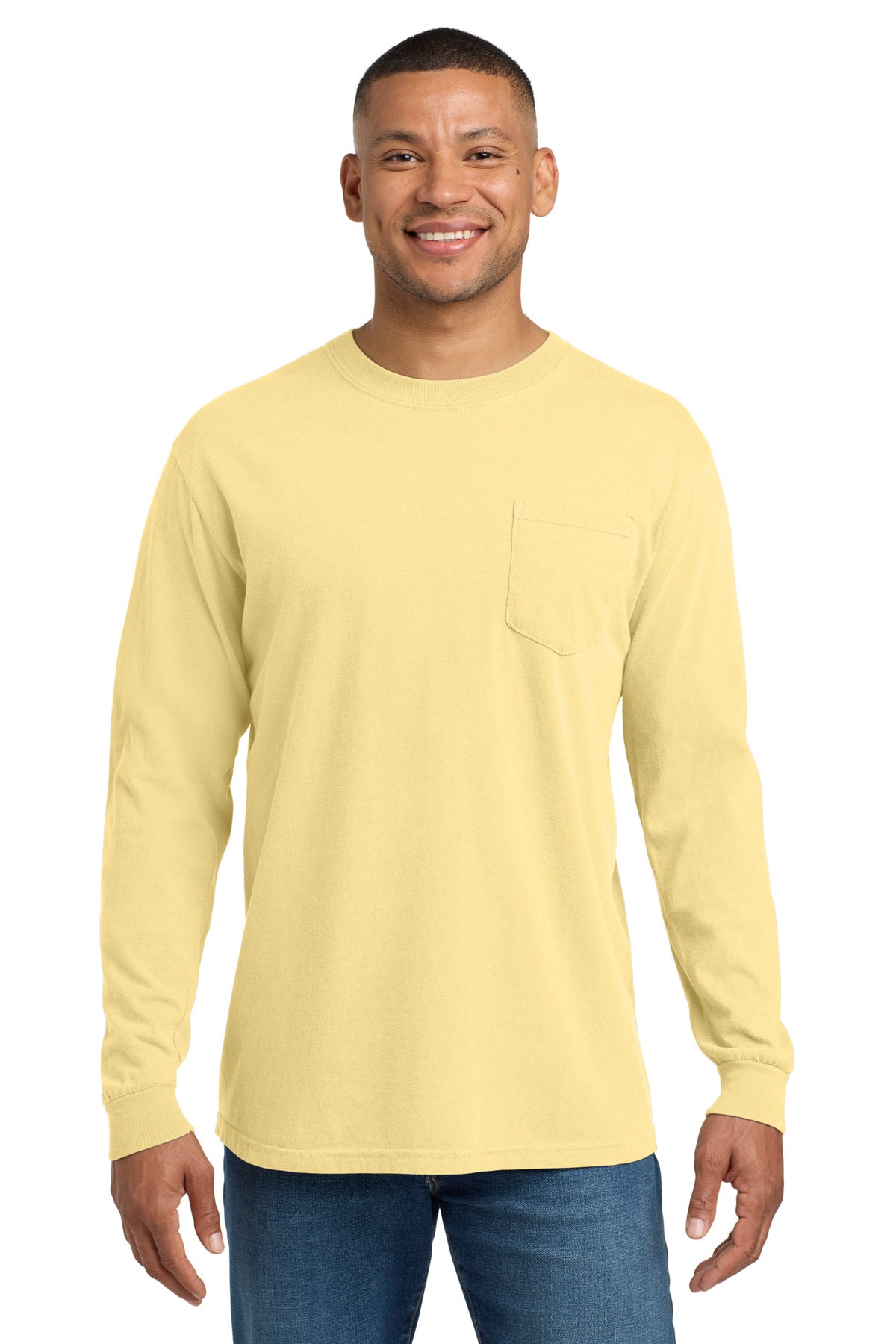 COMFORT COLORS Heavyweight Ring Spun Long Sleeve Pocket Tee. 4410 - Butter - front