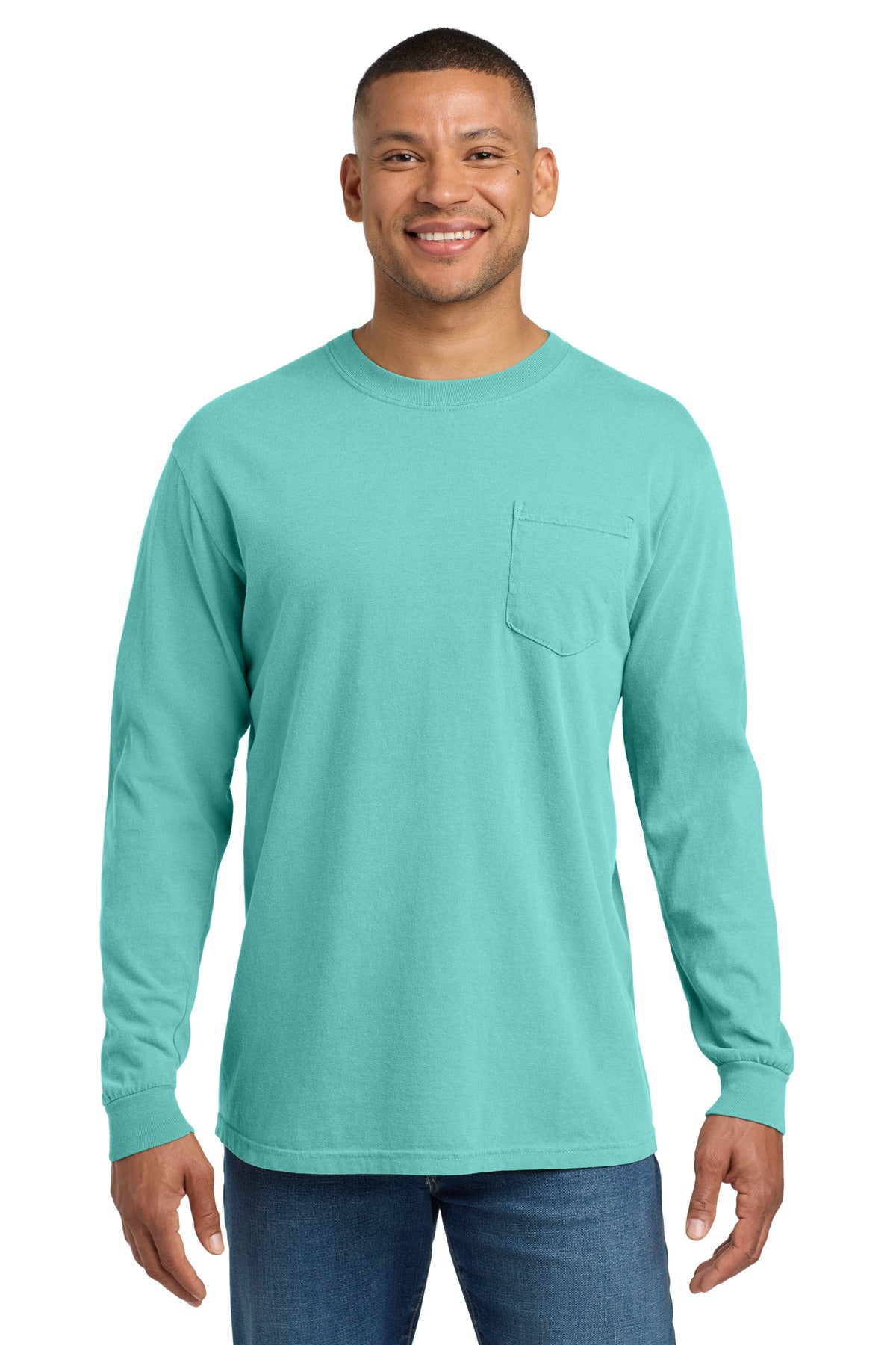 COMFORT COLORS Heavyweight Ring Spun Long Sleeve Pocket Tee. 4410 - Chalky Mint - front