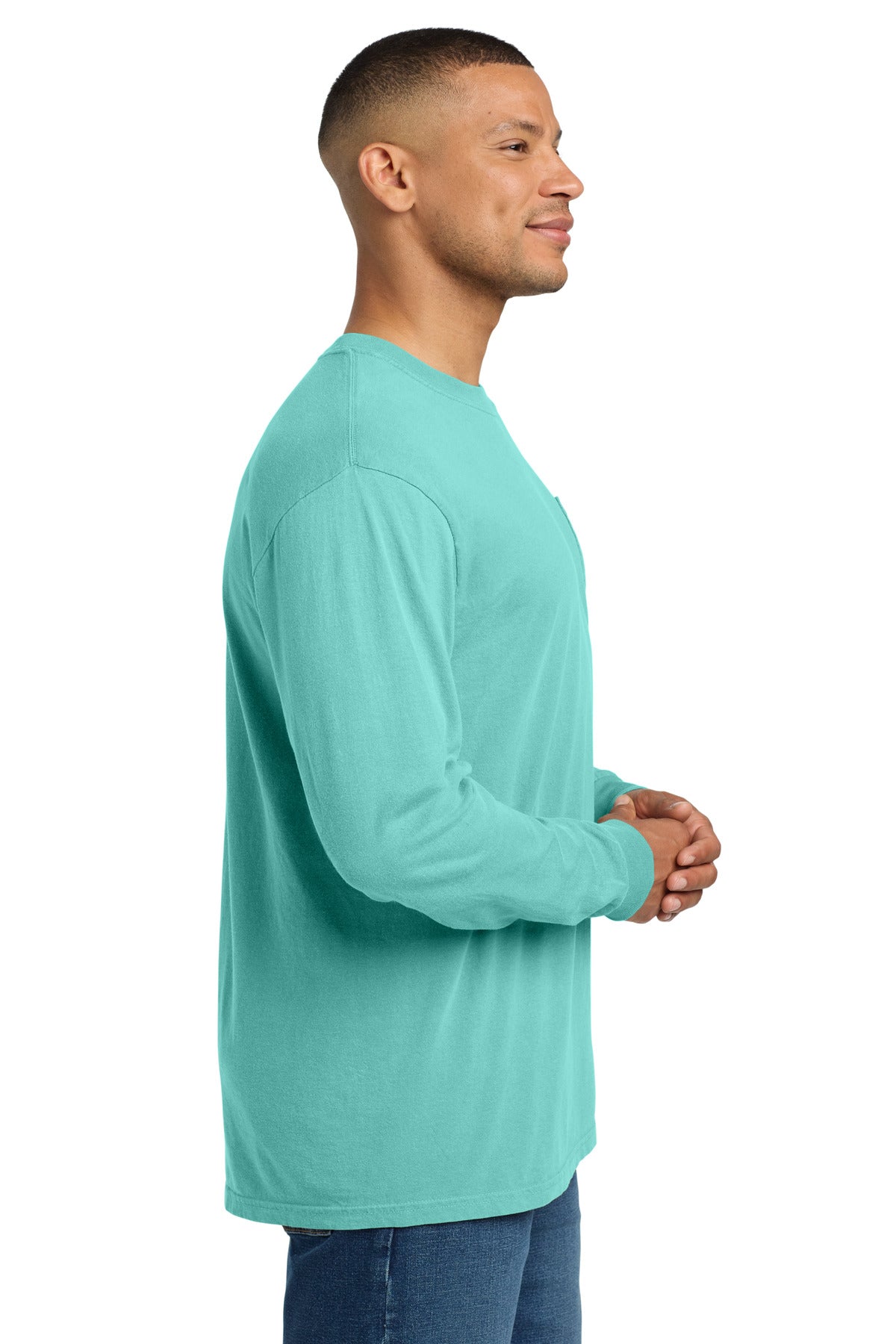 COMFORT COLORS Heavyweight Ring Spun Long Sleeve Pocket Tee. 4410 - Chalky Mint - side