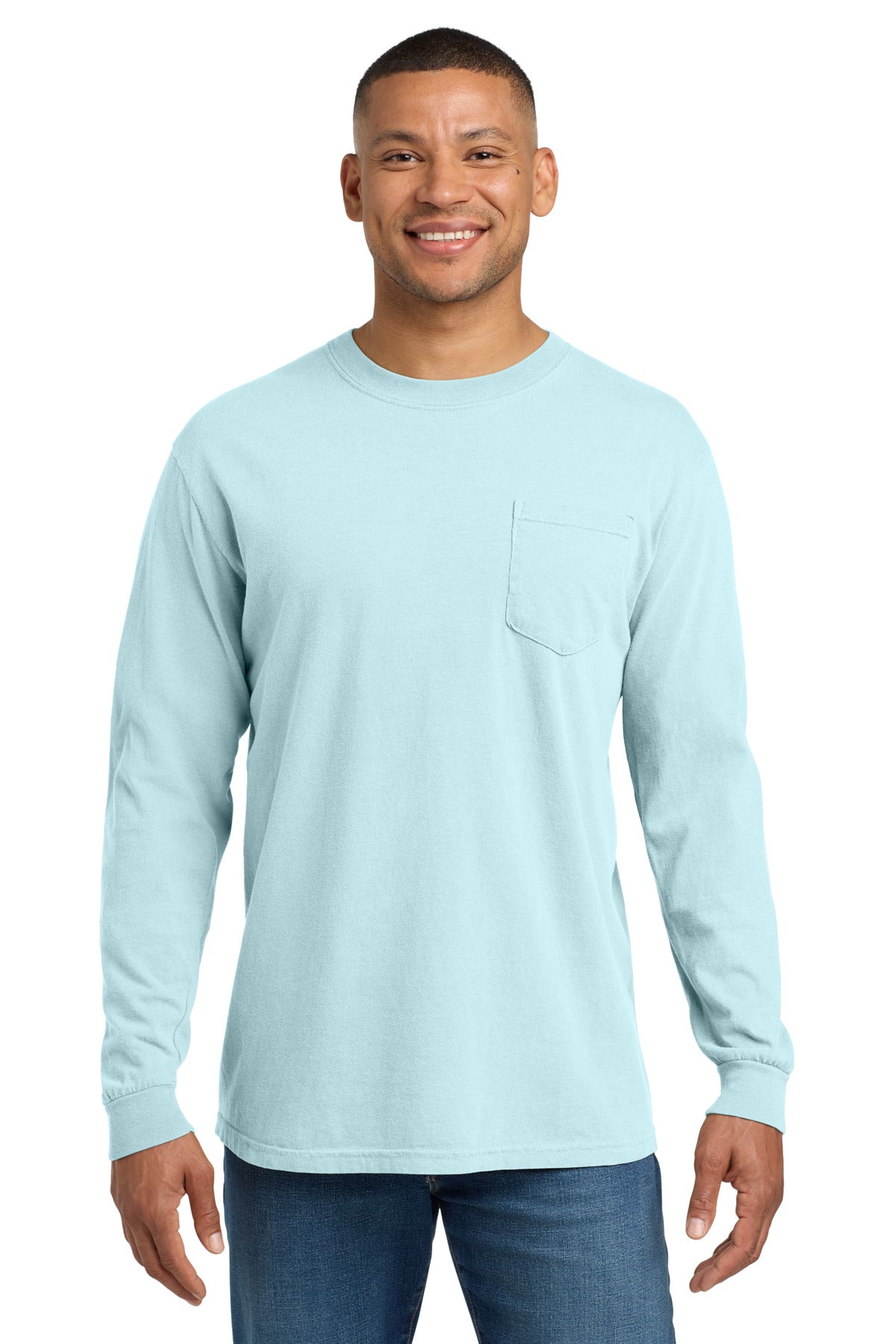 COMFORT COLORS Heavyweight Ring Spun Long Sleeve Pocket Tee. 4410 - Chambray - front
