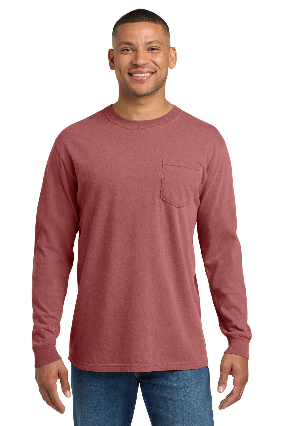 COMFORT COLORS Heavyweight Ring Spun Long Sleeve Pocket Tee. 4410 - Crimson - front