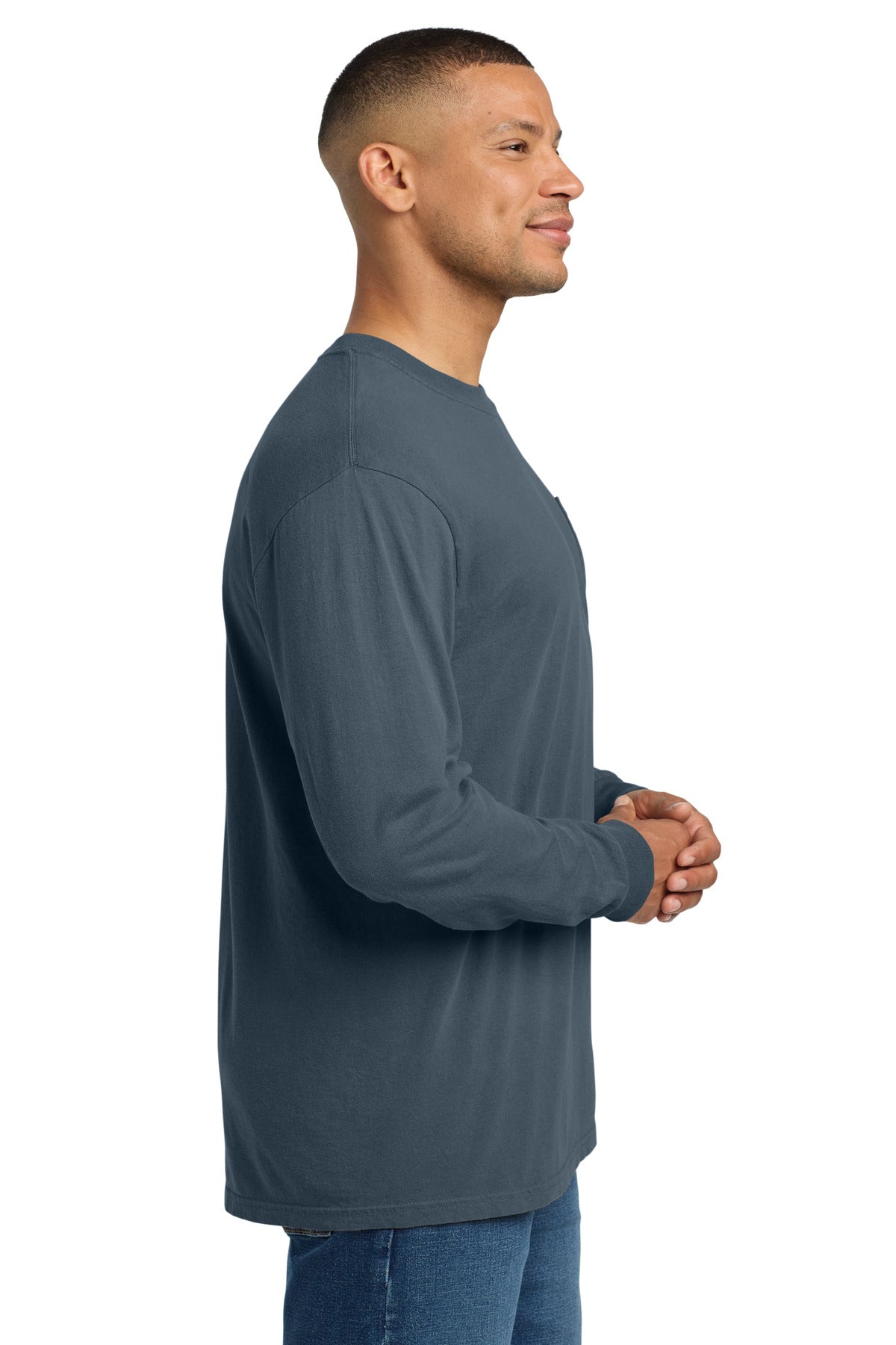 COMFORT COLORS Heavyweight Ring Spun Long Sleeve Pocket Tee. 4410 - Denim - side