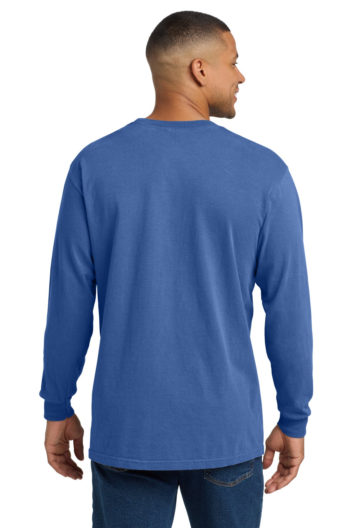 COMFORT COLORS Heavyweight Ring Spun Long Sleeve Pocket Tee. 4410 - Flo Blue - back