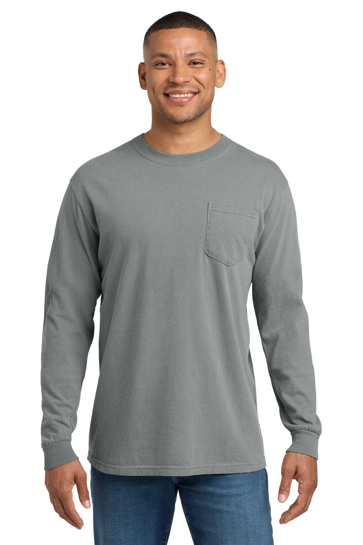 COMFORT COLORS Heavyweight Ring Spun Long Sleeve Pocket Tee. 4410 - Granite - front