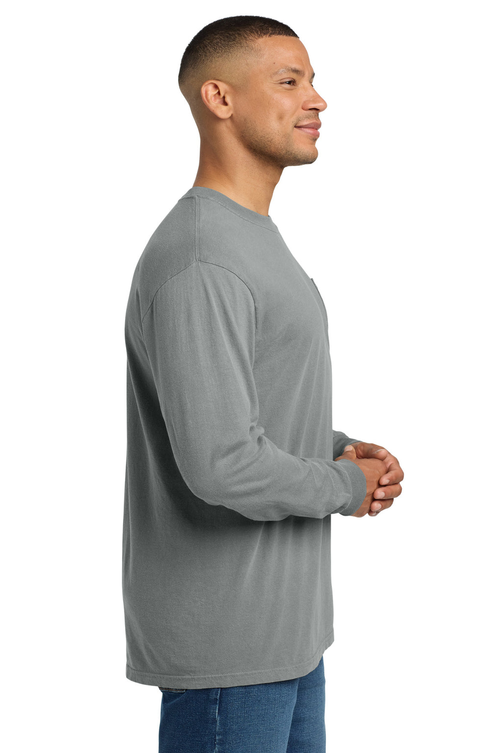 COMFORT COLORS Heavyweight Ring Spun Long Sleeve Pocket Tee. 4410 - Granite - side