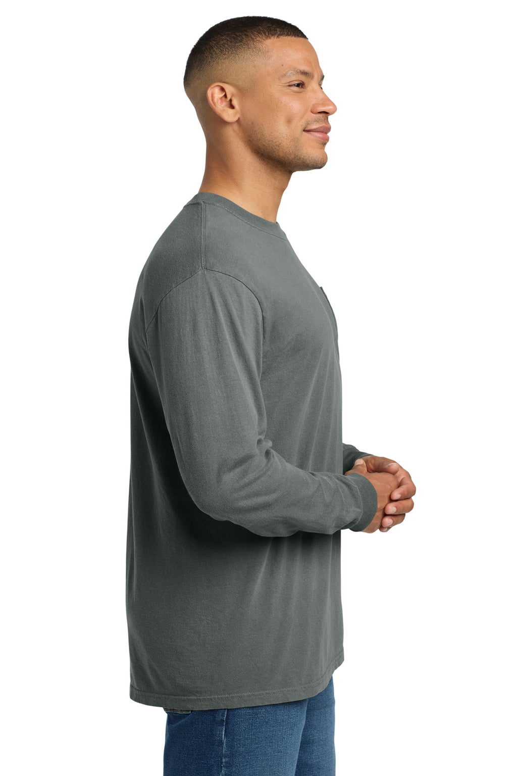 COMFORT COLORS Heavyweight Ring Spun Long Sleeve Pocket Tee. 4410 - Grey - side