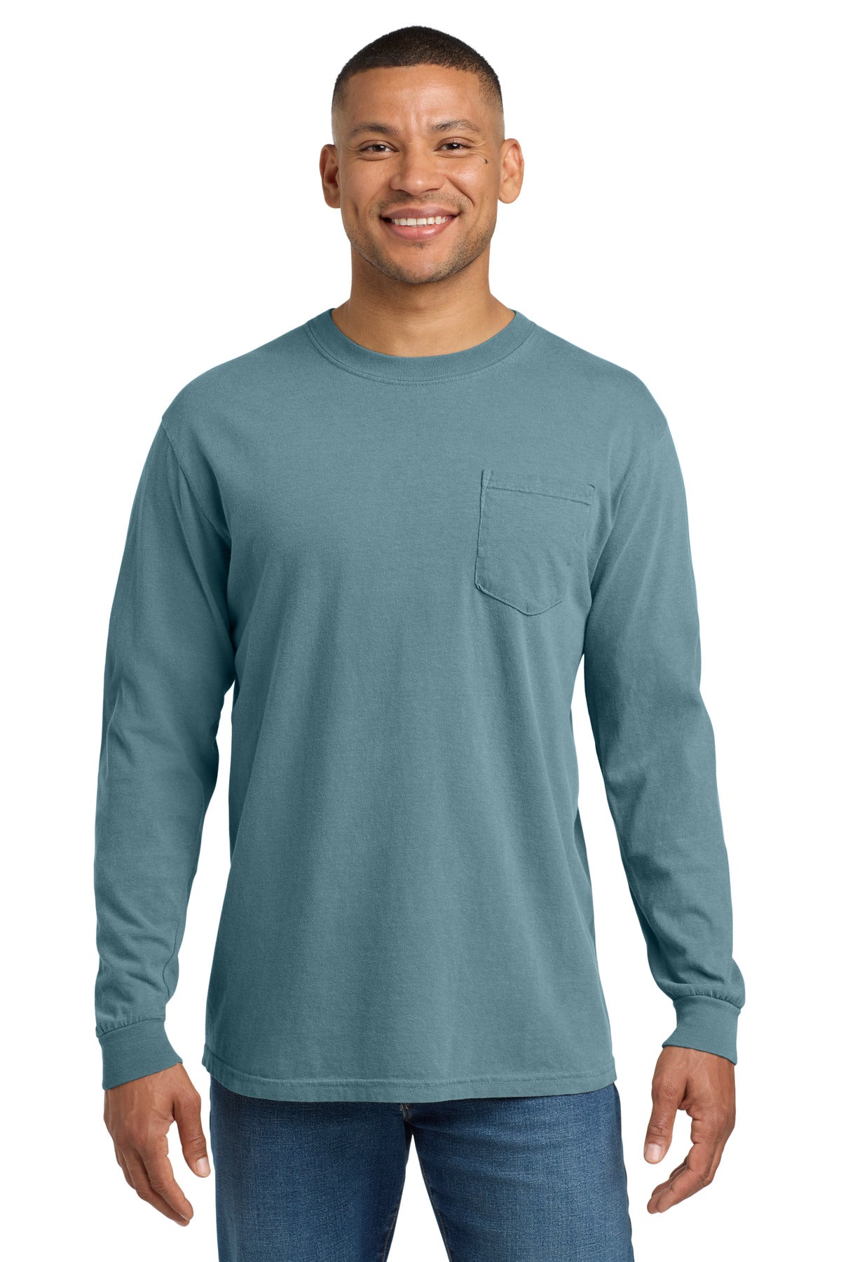 COMFORT COLORS Heavyweight Ring Spun Long Sleeve Pocket Tee. 4410 - Ice Blue - front