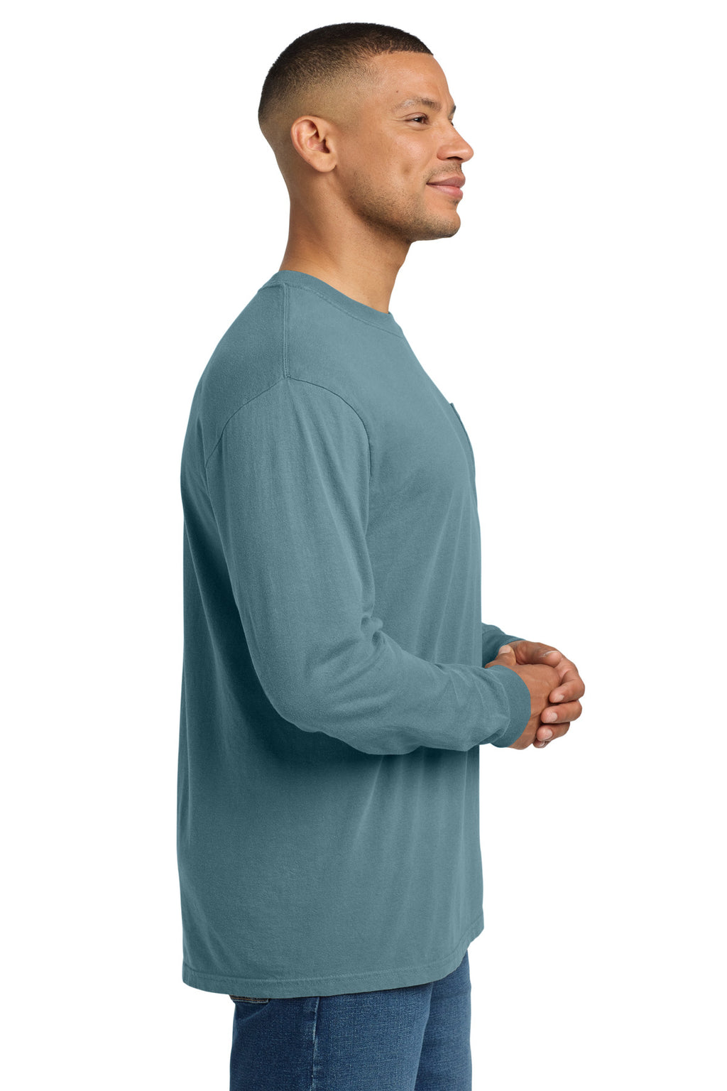COMFORT COLORS Heavyweight Ring Spun Long Sleeve Pocket Tee. 4410 - Ice Blue - side
