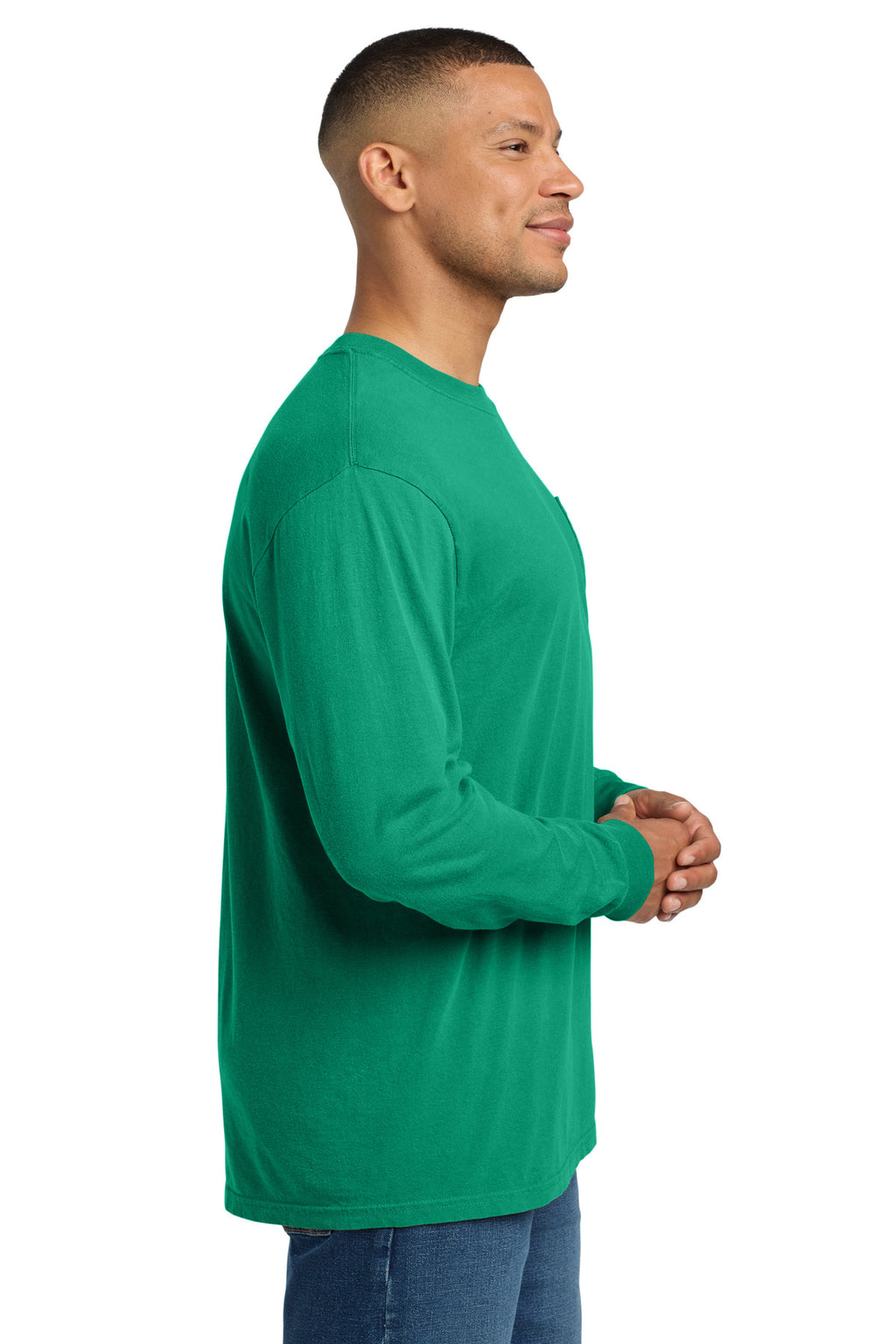 COMFORT COLORS Heavyweight Ring Spun Long Sleeve Pocket Tee. 4410 - Island Green - side