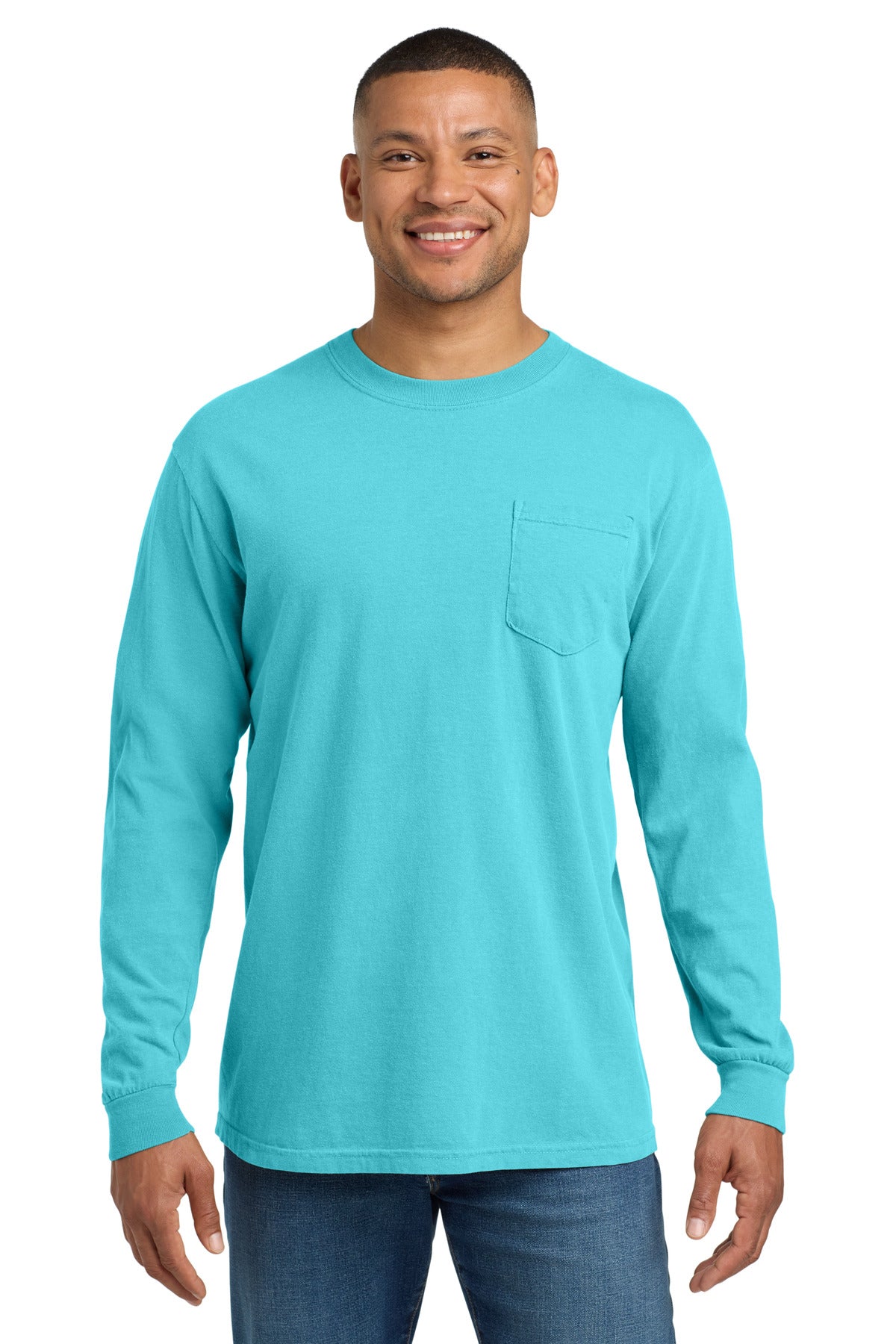 COMFORT COLORS Heavyweight Ring Spun Long Sleeve Pocket Tee. 4410 - Lagoon - front