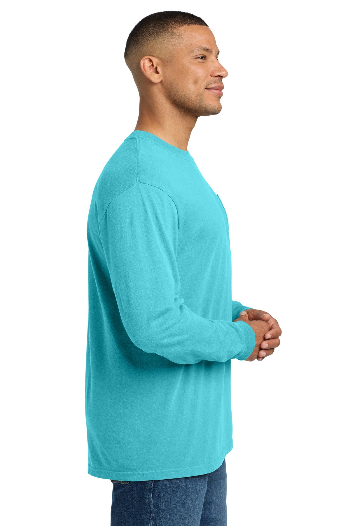 COMFORT COLORS Heavyweight Ring Spun Long Sleeve Pocket Tee. 4410 - Lagoon - side