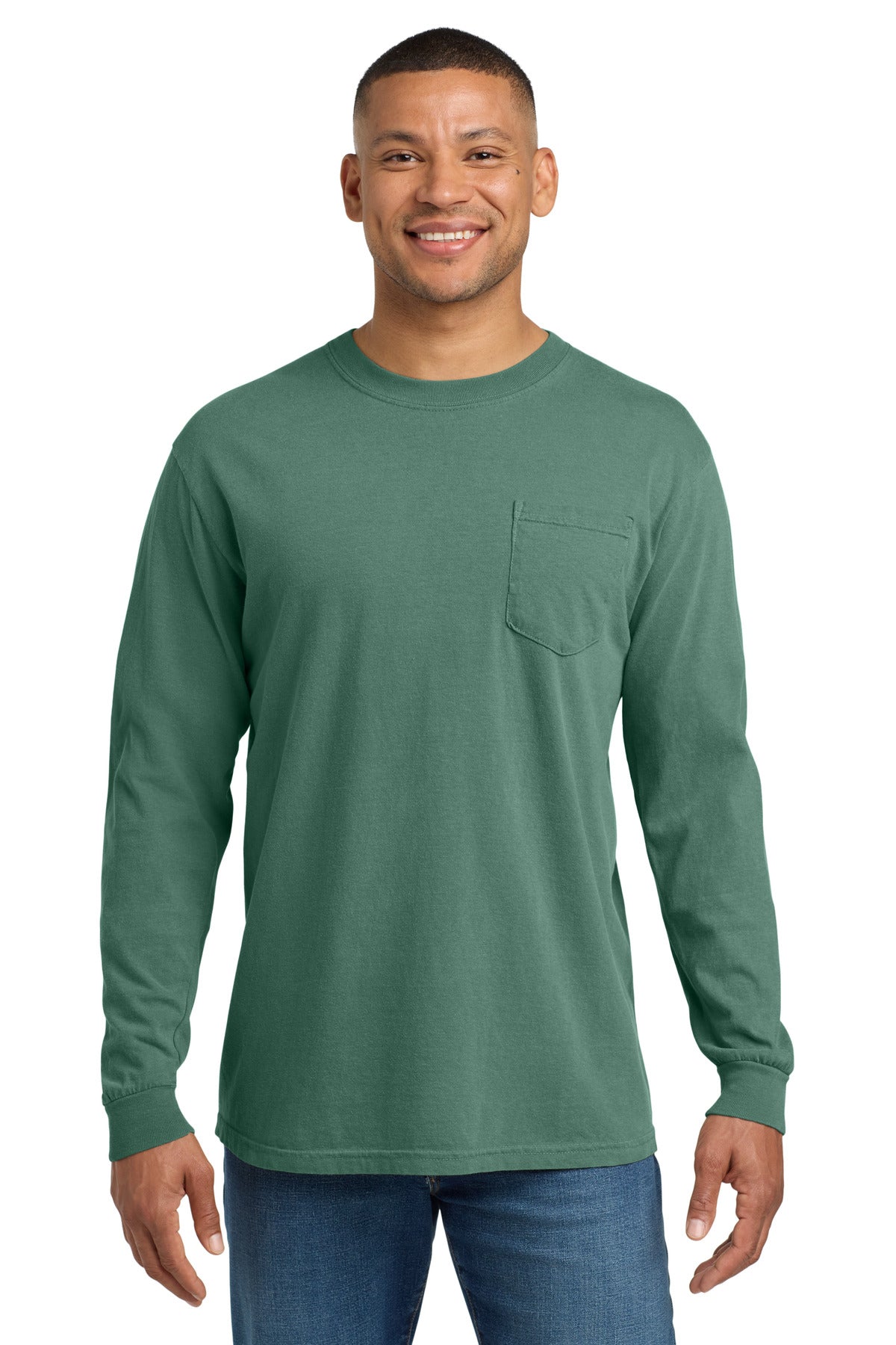 COMFORT COLORS Heavyweight Ring Spun Long Sleeve Pocket Tee. 4410 - Light Green - front