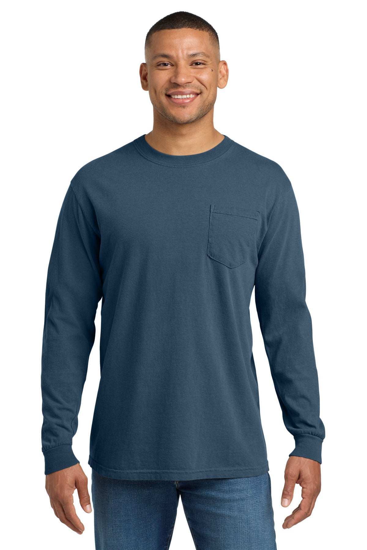 COMFORT COLORS Heavyweight Ring Spun Long Sleeve Pocket Tee. 4410 - Midnight - front