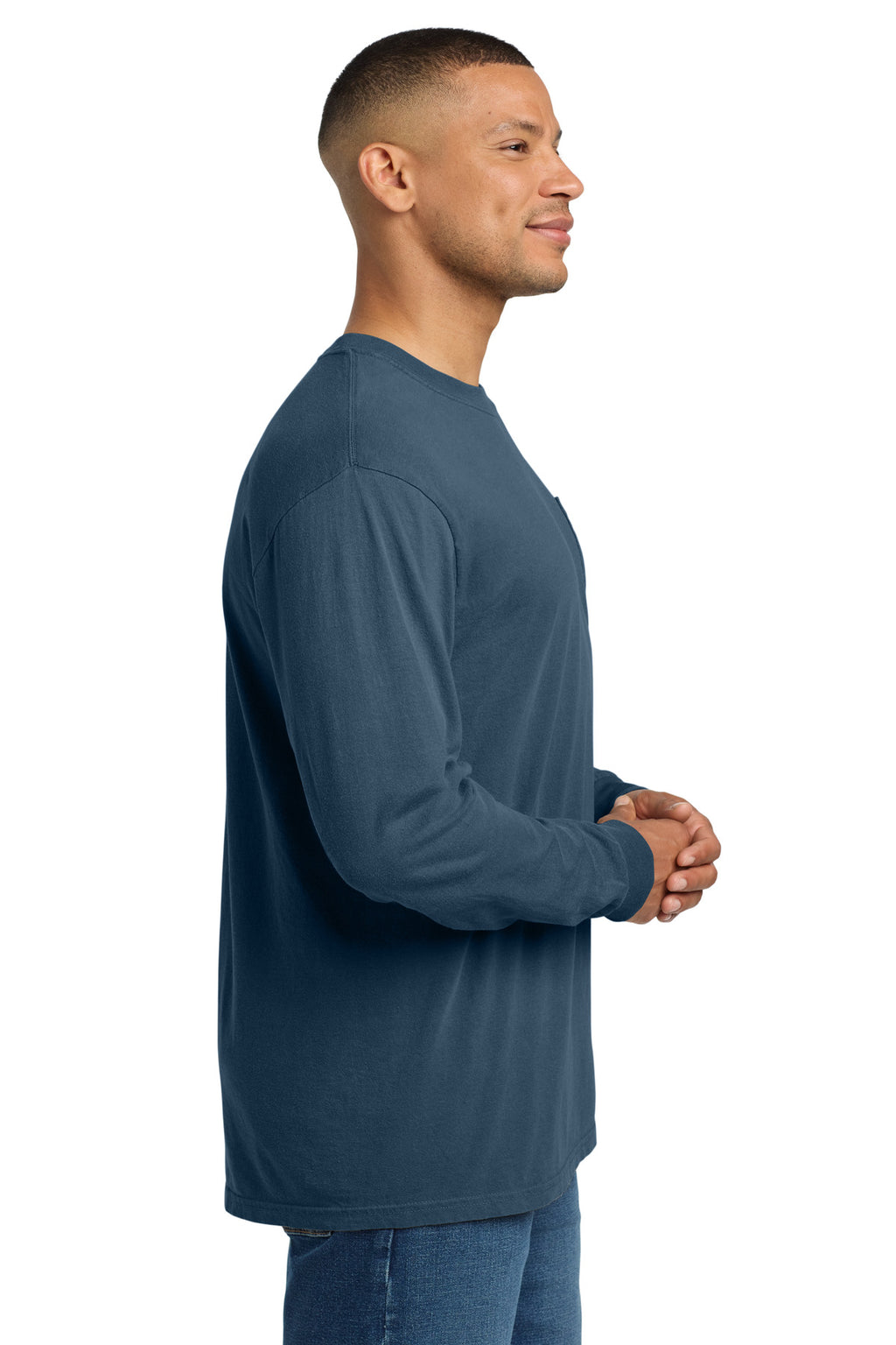 COMFORT COLORS Heavyweight Ring Spun Long Sleeve Pocket Tee. 4410 - Midnight - side