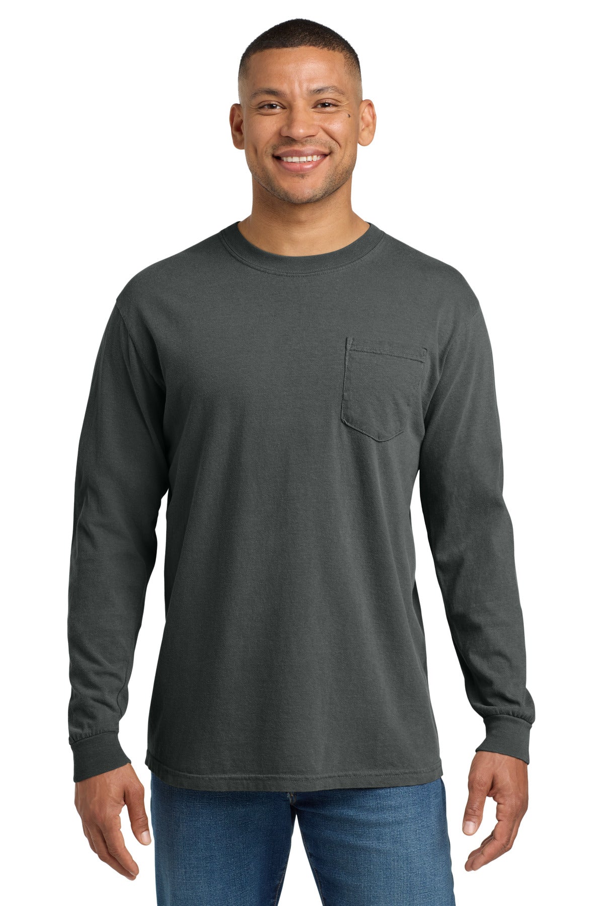 COMFORT COLORS Heavyweight Ring Spun Long Sleeve Pocket Tee. 4410 - Pepper - front
