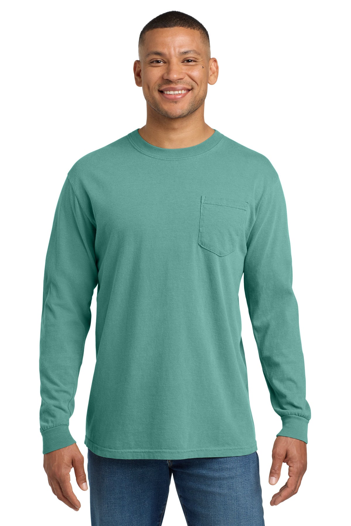 COMFORT COLORS Heavyweight Ring Spun Long Sleeve Pocket Tee. 4410 - Seafoam - front