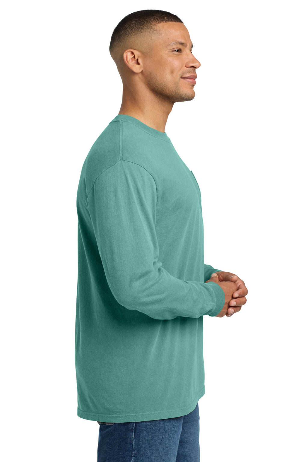 COMFORT COLORS Heavyweight Ring Spun Long Sleeve Pocket Tee. 4410 - Seafoam - side