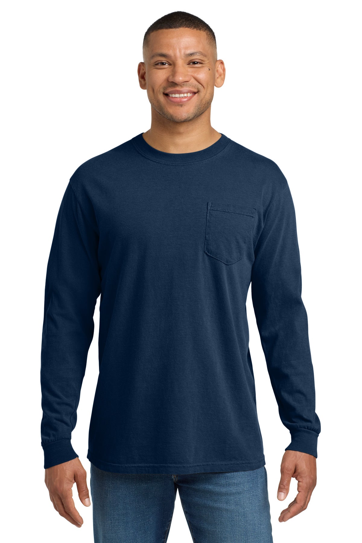 COMFORT COLORS Heavyweight Ring Spun Long Sleeve Pocket Tee. 4410 - True Navy - front