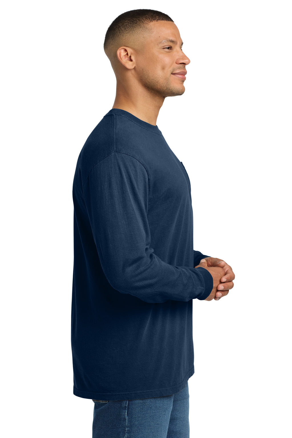 COMFORT COLORS Heavyweight Ring Spun Long Sleeve Pocket Tee. 4410 - True Navy - side
