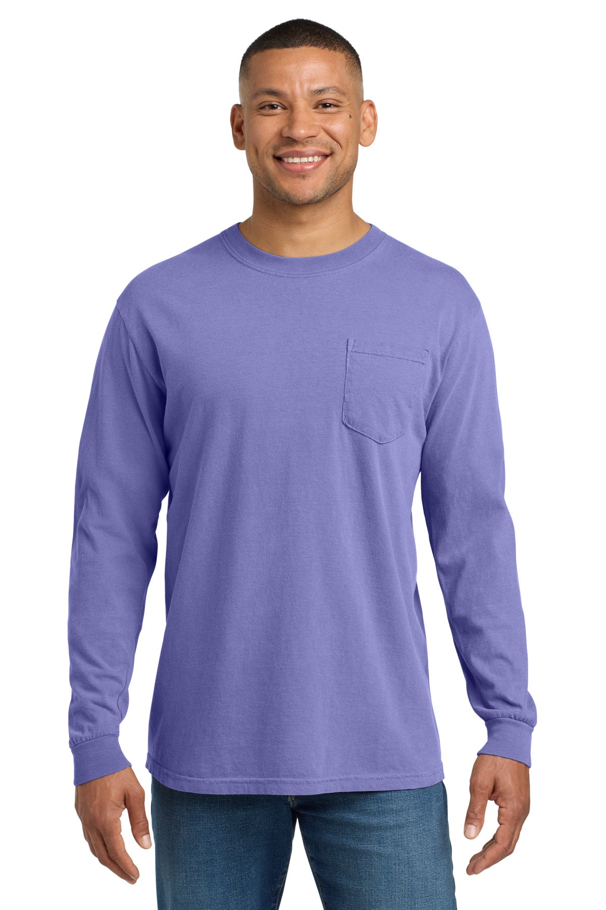 COMFORT COLORS Heavyweight Ring Spun Long Sleeve Pocket Tee. 4410 - Violet - front