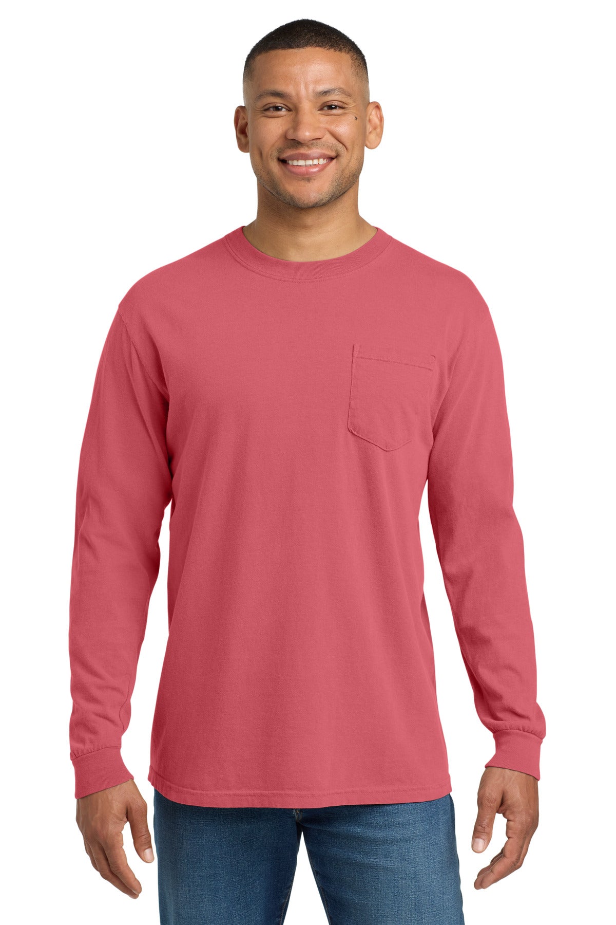 COMFORT COLORS Heavyweight Ring Spun Long Sleeve Pocket Tee. 4410 - Watermelon - front