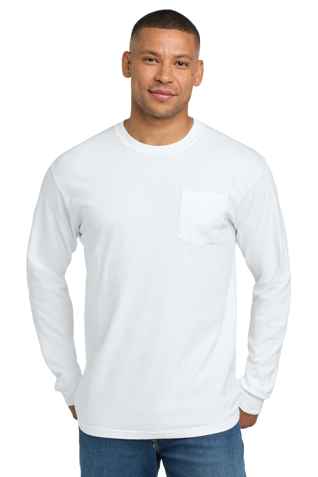 COMFORT COLORS Heavyweight Ring Spun Long Sleeve Pocket Tee. 4410 - White - front