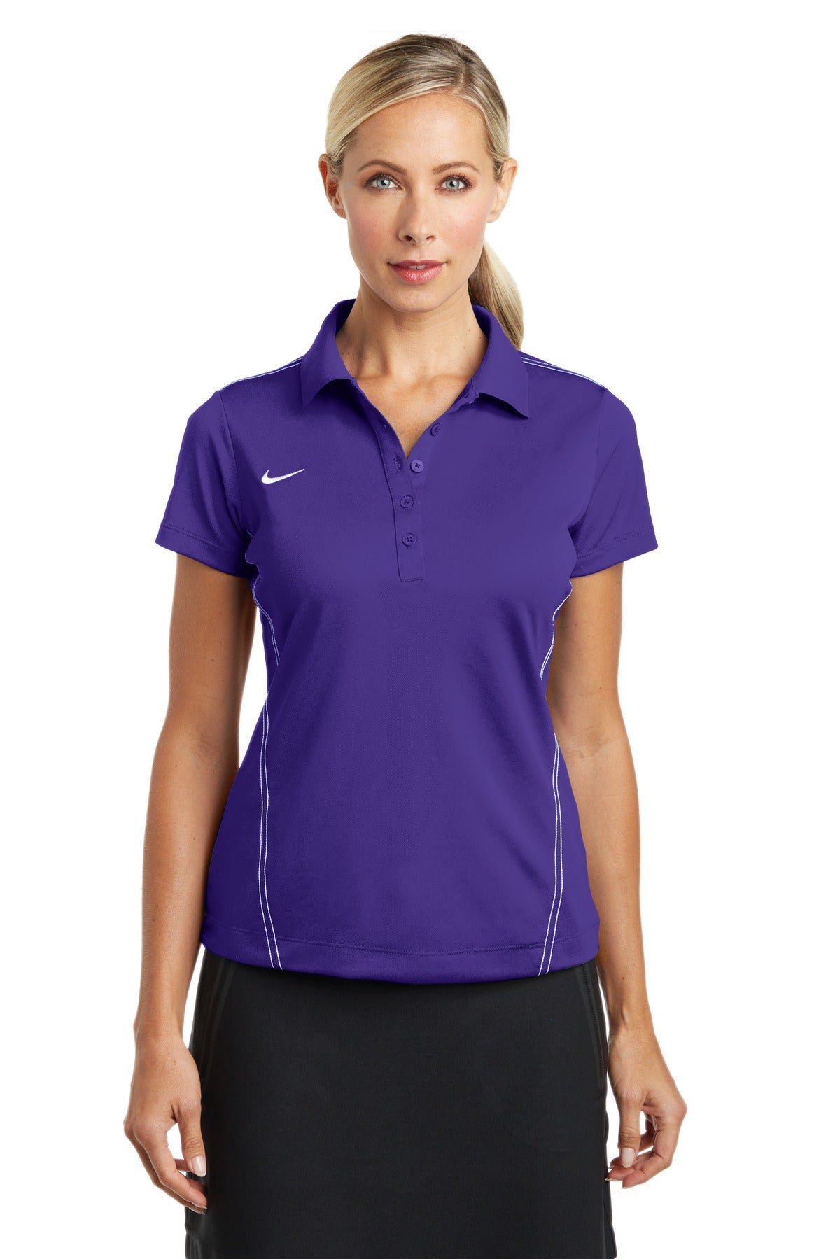 DISCONTINUED Nike Ladies Dri-FIT Sport Swoosh Pique Polo. 452885 - Court Purple - front
