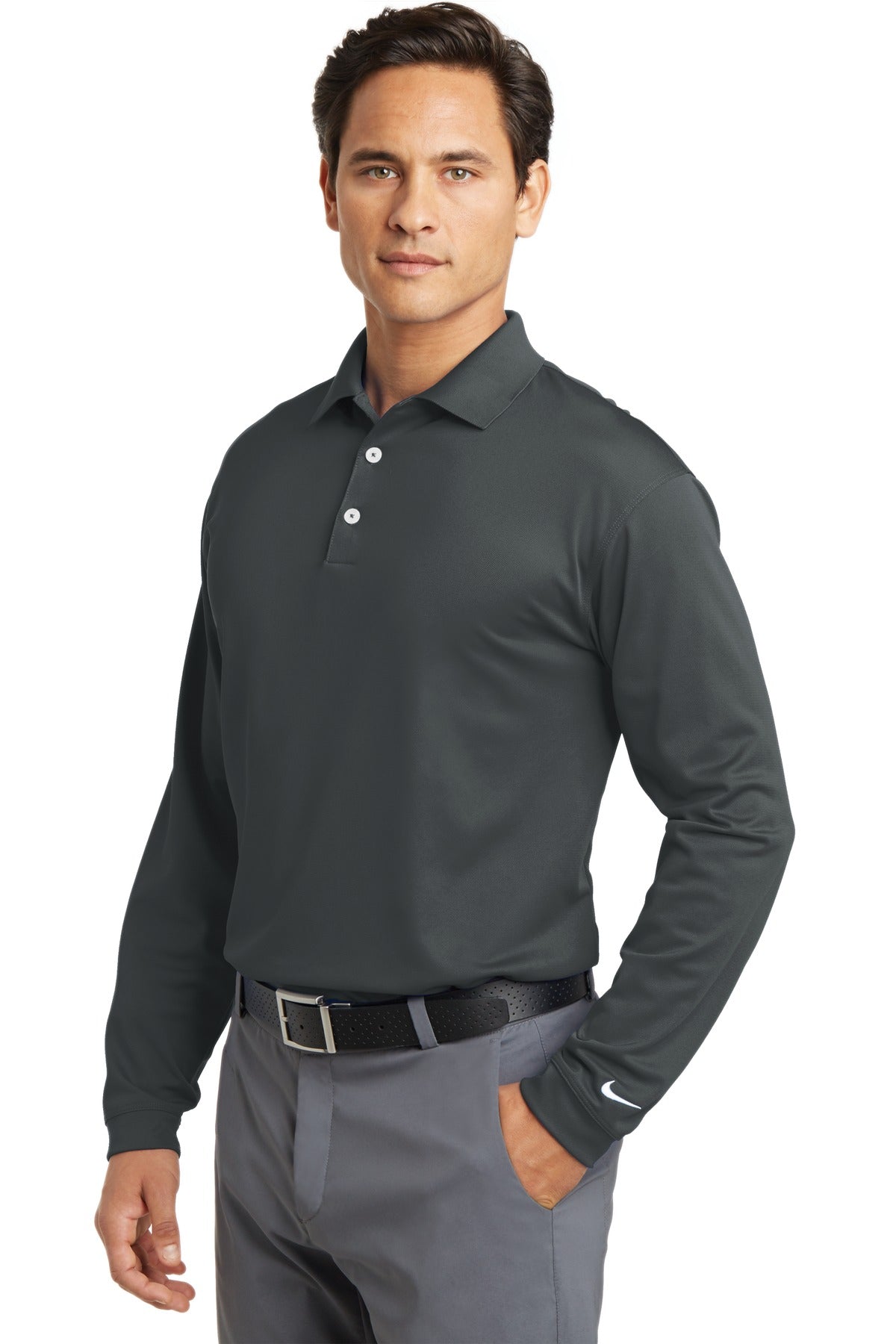 DISCONTINUED Nike Long Sleeve Dri-FIT Stretch Tech Polo. 466364 - Anthracite - three_q