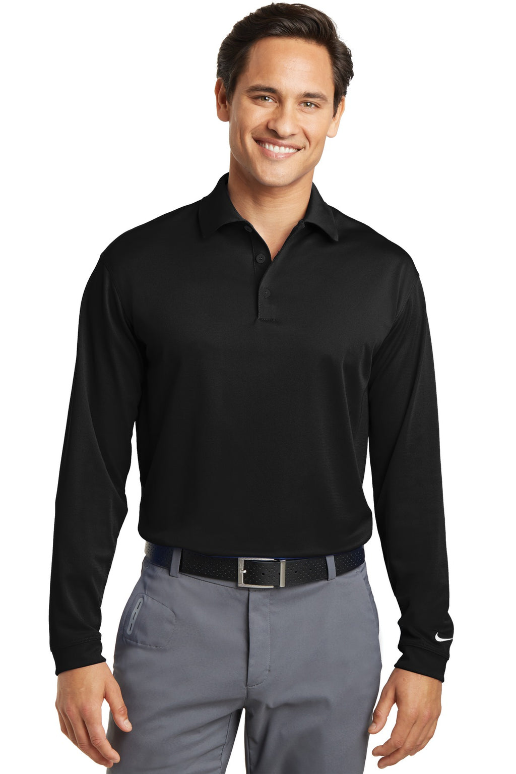 DISCONTINUED Nike Long Sleeve Dri-FIT Stretch Tech Polo. 466364 - Black - front