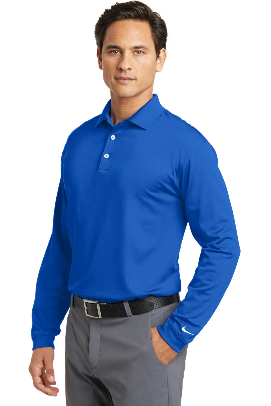 DISCONTINUED Nike Long Sleeve Dri-FIT Stretch Tech Polo. 466364 - Blue Sapphire - three_q