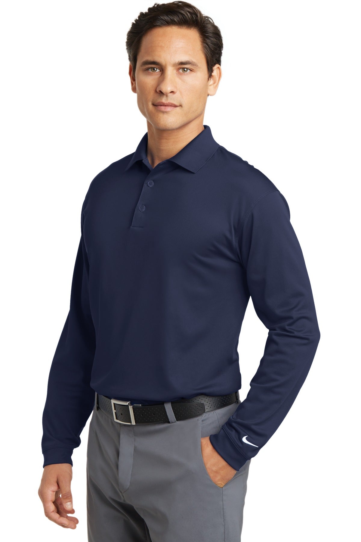 DISCONTINUED Nike Long Sleeve Dri-FIT Stretch Tech Polo. 466364 - Midnight Navy - three_q