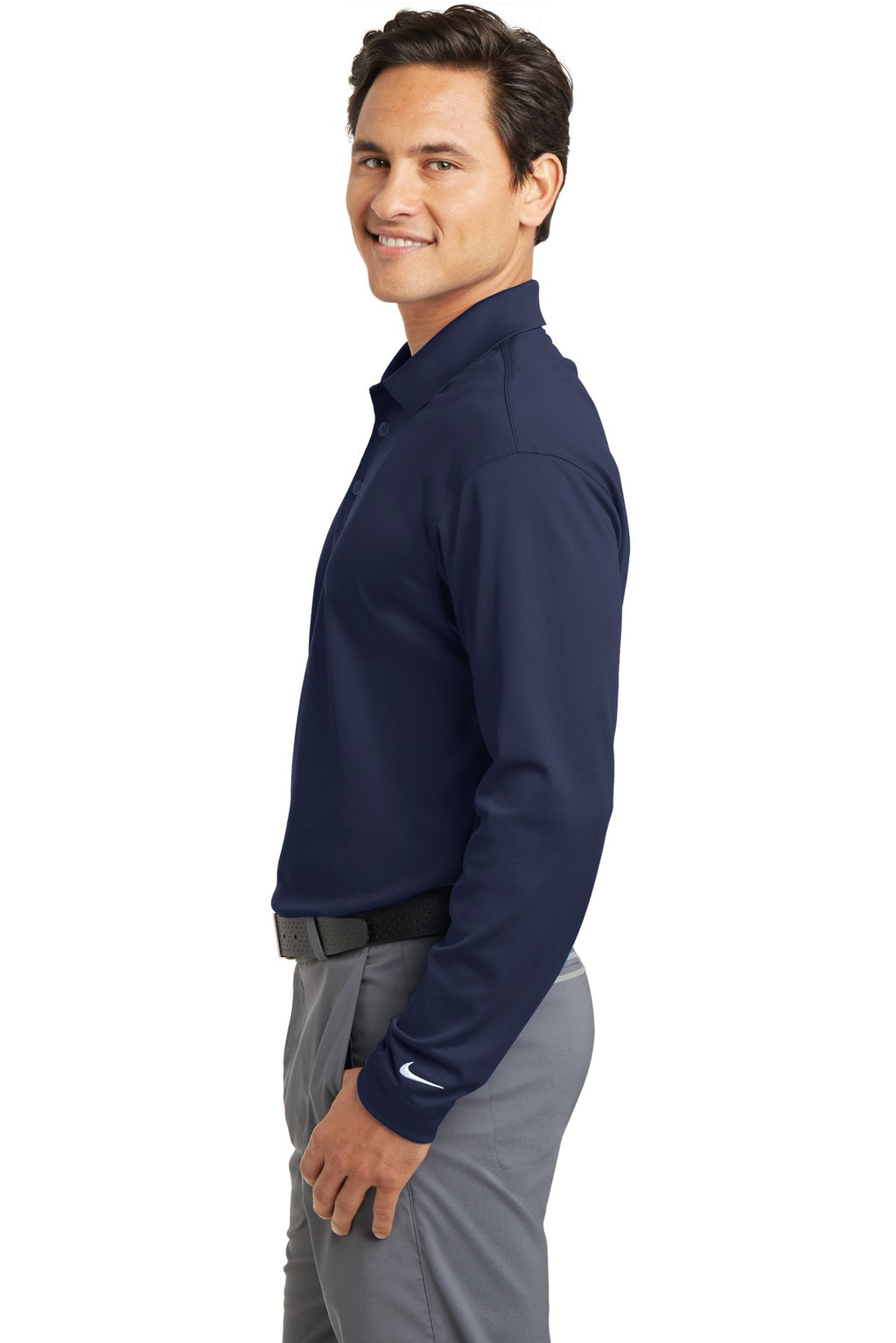 DISCONTINUED Nike Long Sleeve Dri-FIT Stretch Tech Polo. 466364 - Midnight Navy - side