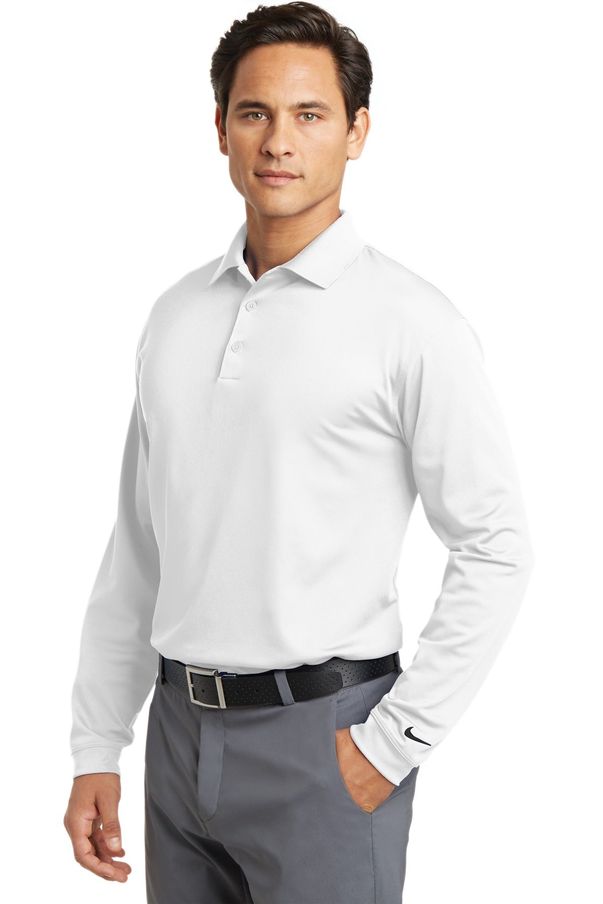DISCONTINUED Nike Long Sleeve Dri-FIT Stretch Tech Polo. 466364 - White - three_q