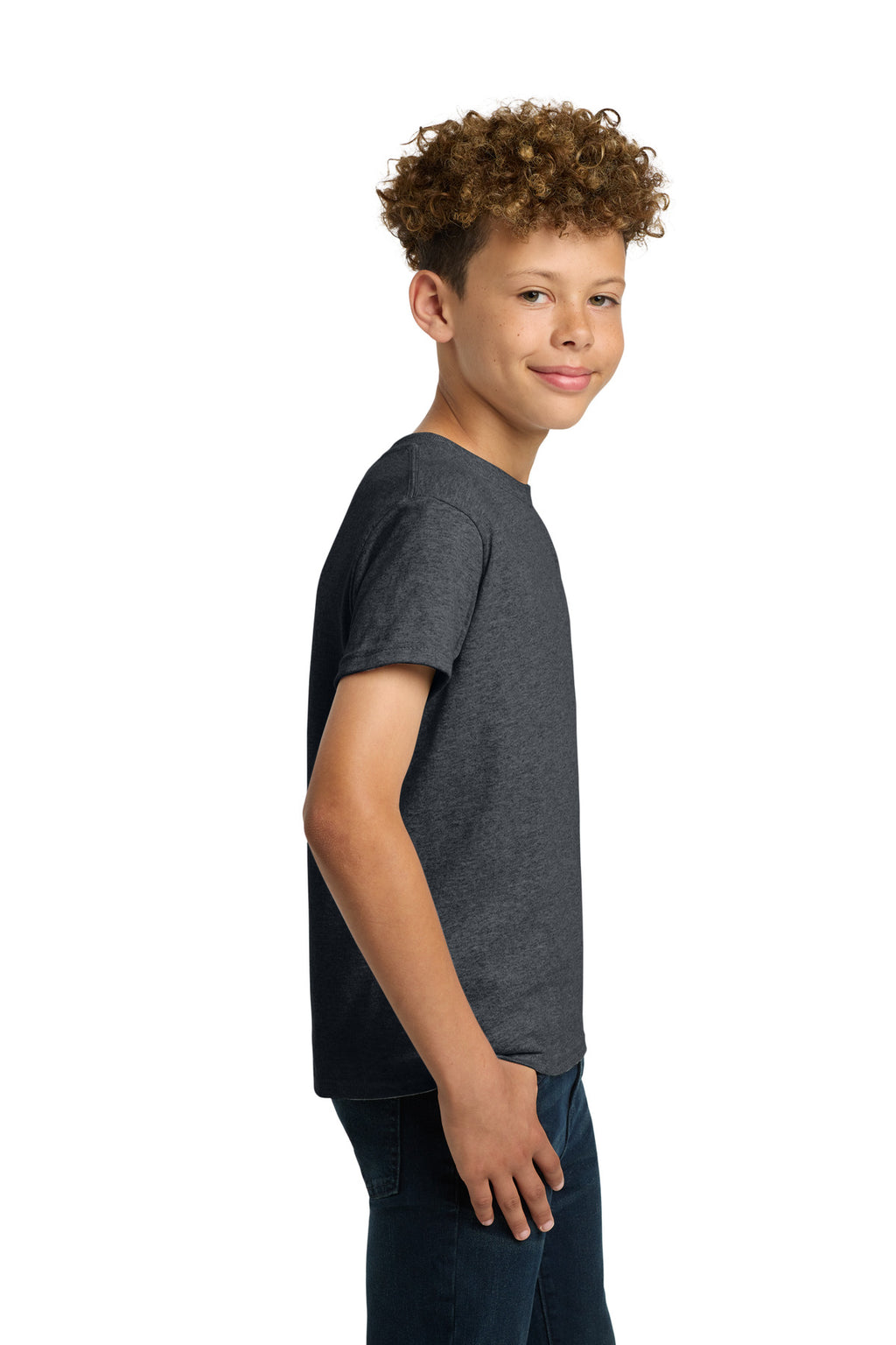 Gildan - Youth Heavy Cotton 100% Cotton T-Shirt. 5000B - Dark Heather - side