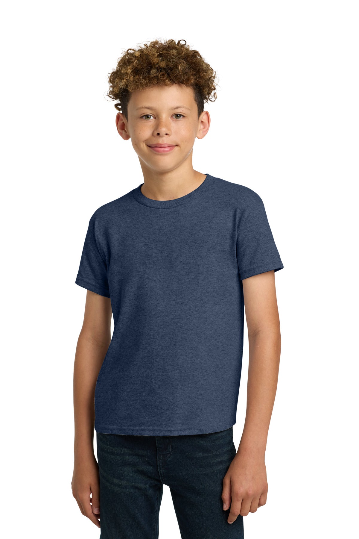 Gildan - Youth Heavy Cotton 100% Cotton T-Shirt. 5000B - Heather Navy - front