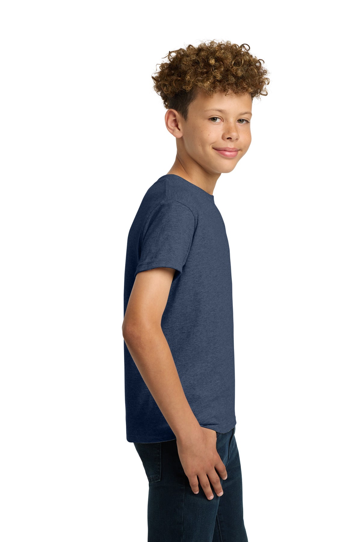 Gildan - Youth Heavy Cotton 100% Cotton T-Shirt. 5000B - Heather Navy - side