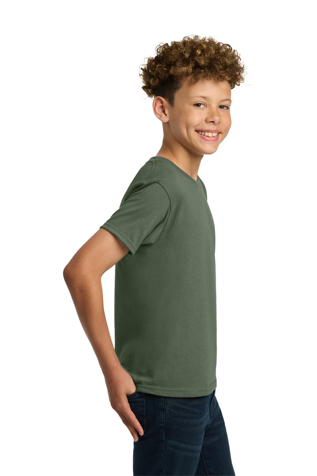 Gildan - Youth Heavy Cotton 100% Cotton T-Shirt. 5000B - Military Green - side