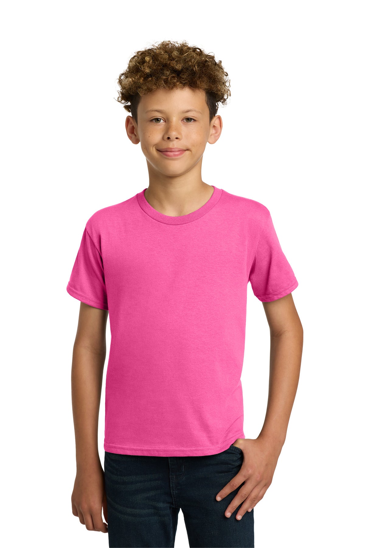 Gildan - Youth Heavy Cotton 100% Cotton T-Shirt. 5000B - Safety Pink - front