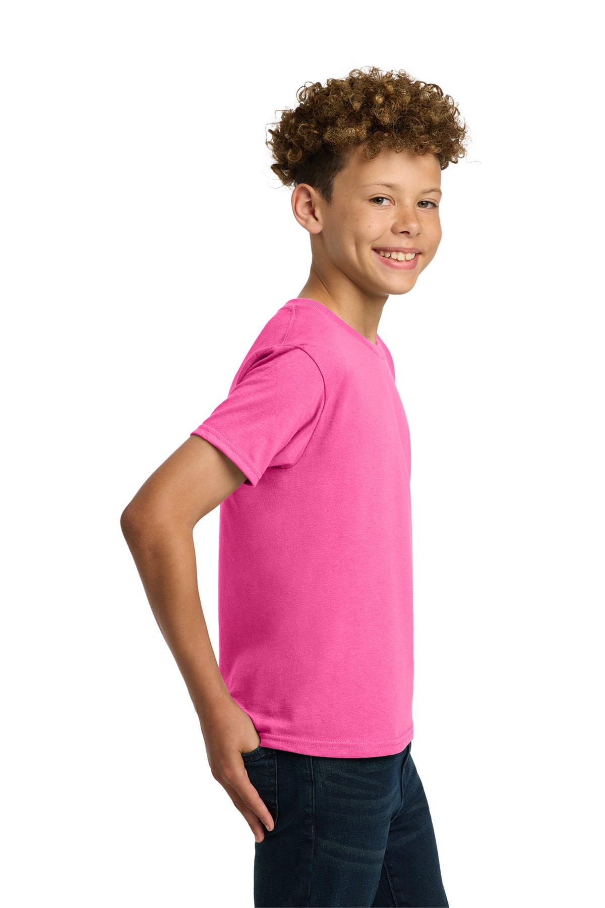 Gildan - Youth Heavy Cotton 100% Cotton T-Shirt. 5000B - Safety Pink - side