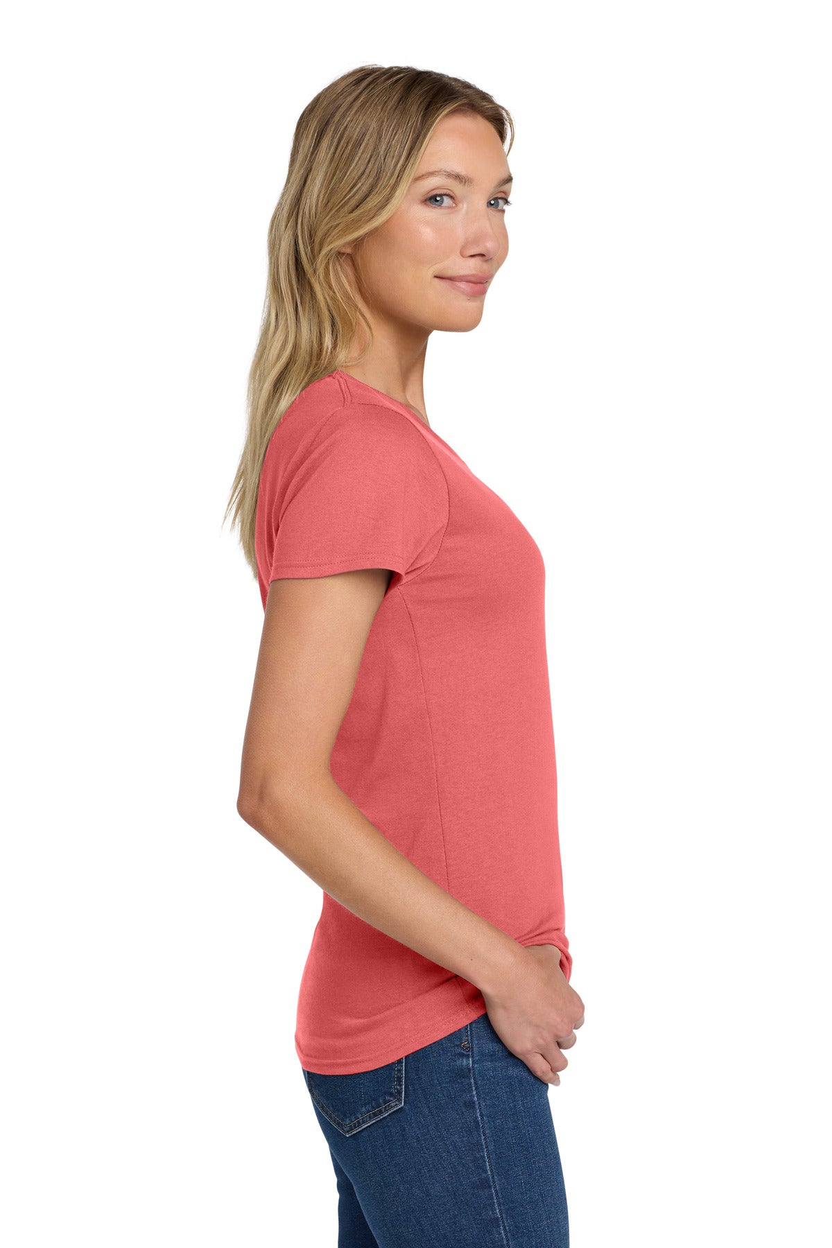 Gildan Women's Heavy Cotton 100% Cotton T-Shirt. 5000L - Coral Silk - side