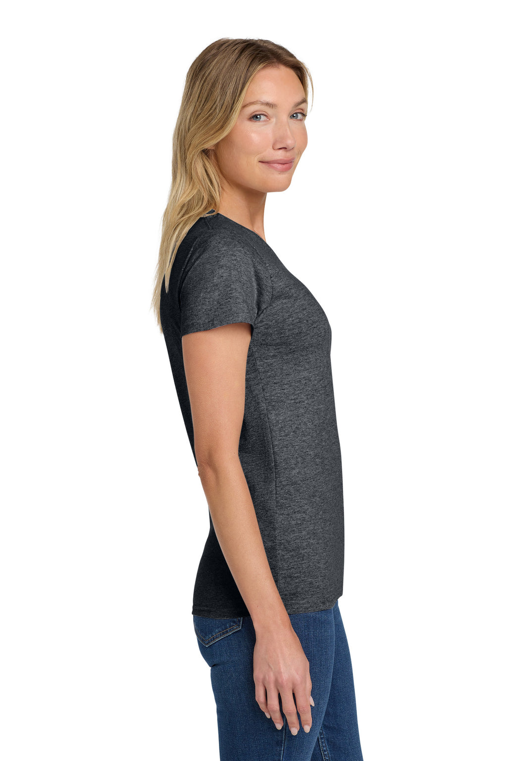 Gildan Women's Heavy Cotton 100% Cotton T-Shirt. 5000L - Dark Heather - side