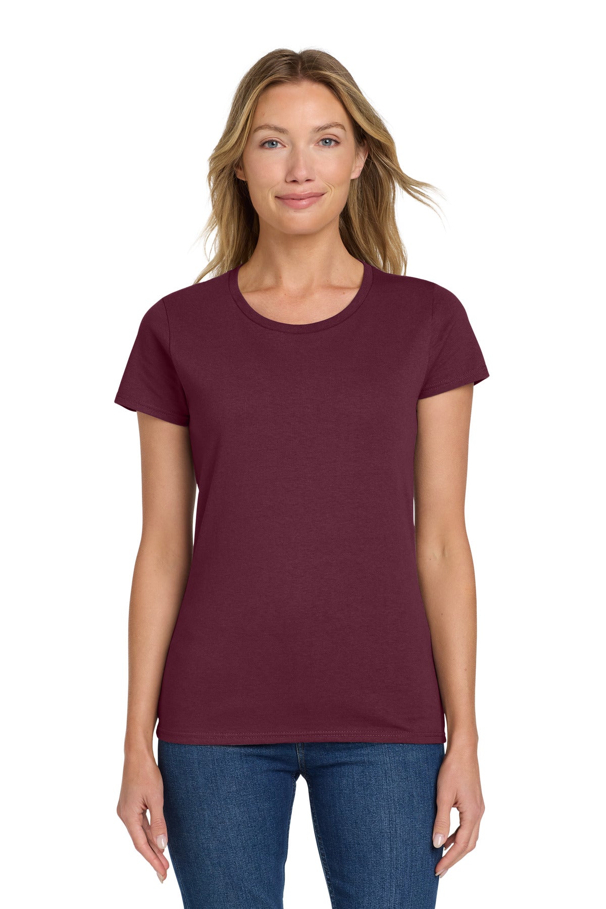Gildan Women's Heavy Cotton 100% Cotton T-Shirt. 5000L - Maroon - front