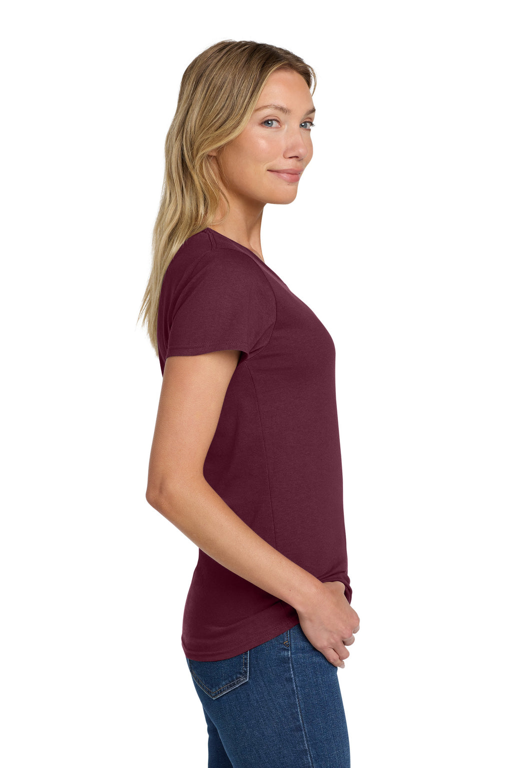 Gildan Women's Heavy Cotton 100% Cotton T-Shirt. 5000L - Maroon - side