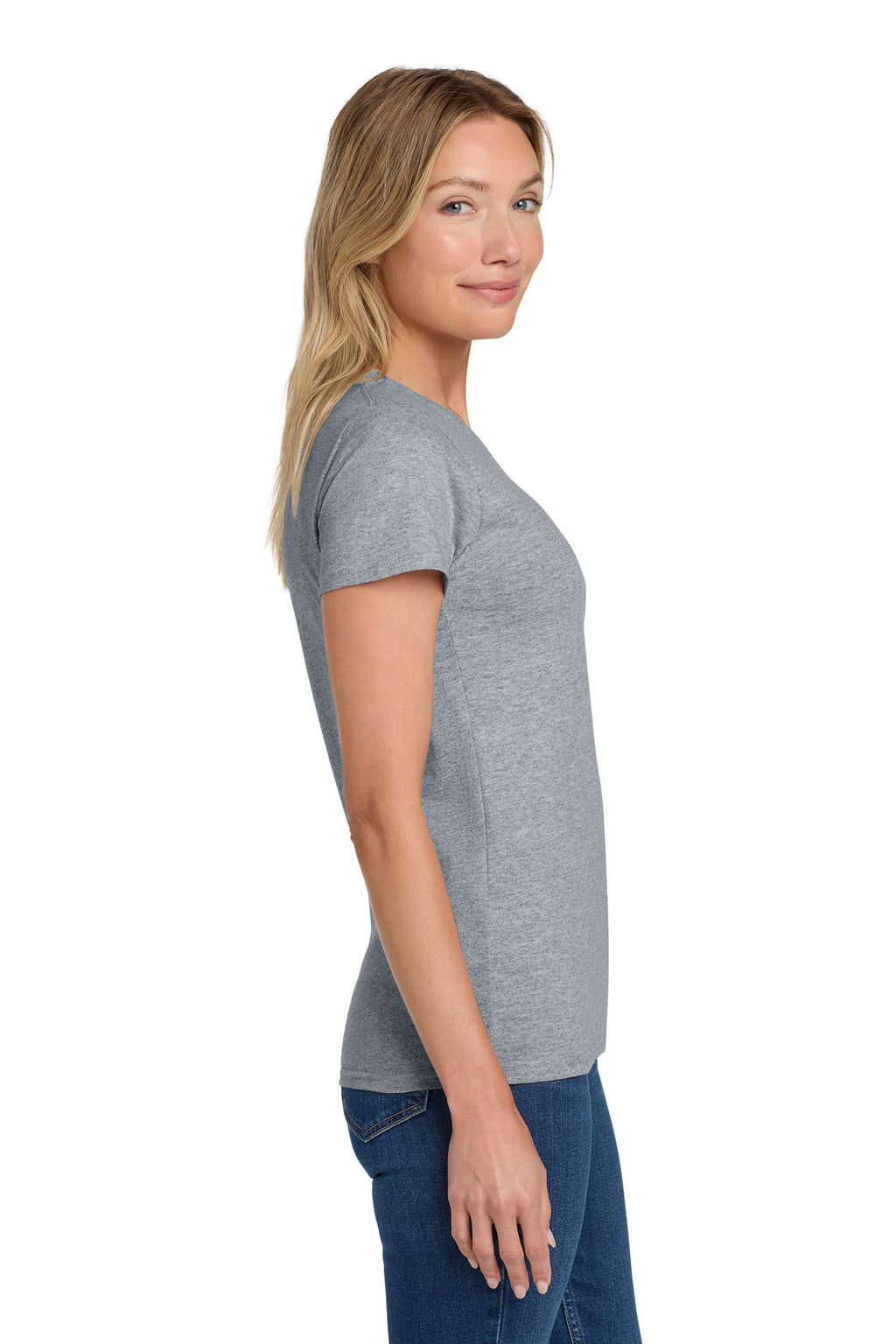 Gildan Women's Heavy Cotton 100% Cotton T-Shirt. 5000L - Sport Grey - side